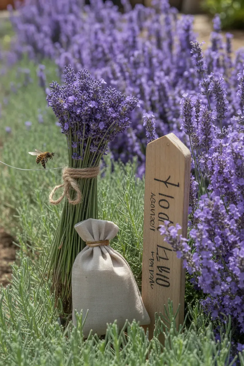 Lavender forming fragrant purple mounds along sunny herb garden border