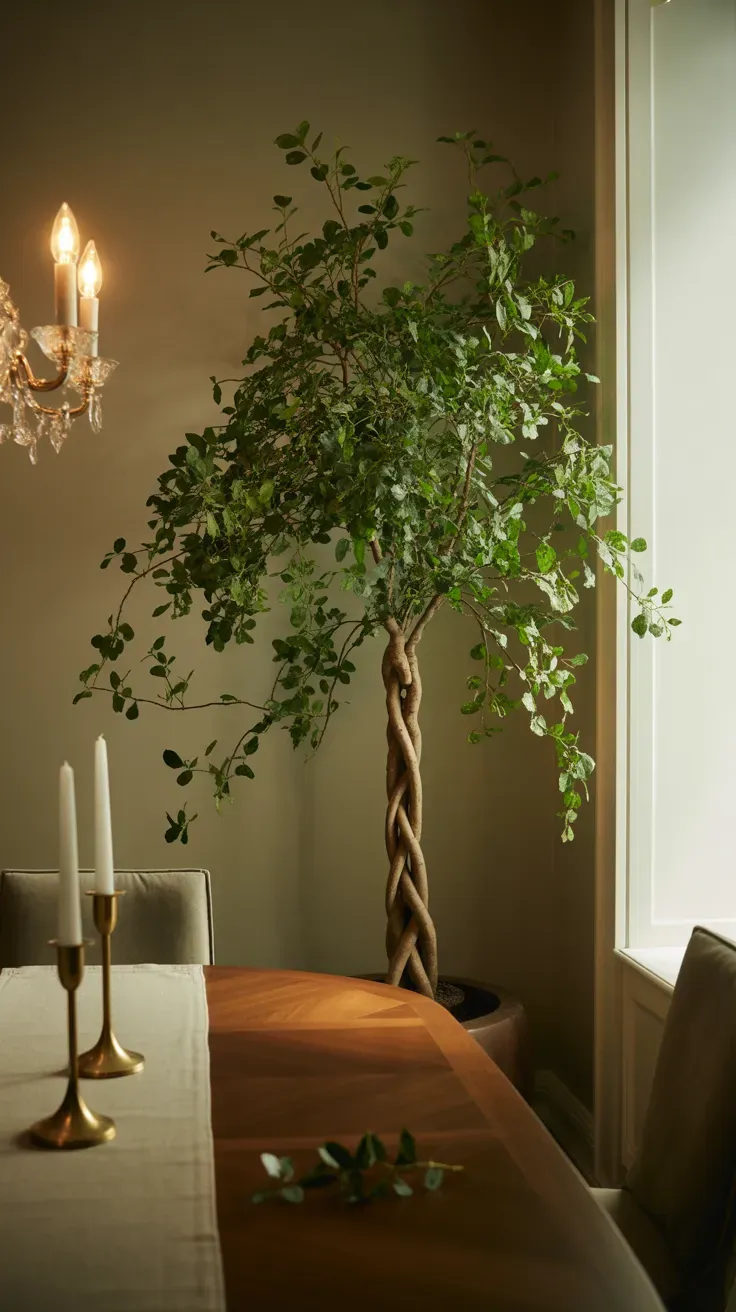 Philodendron bipinnatifidum with dramatic feathery cut leaves on wooden plant stand