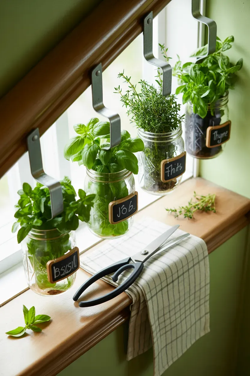 Weathered reclaimed wood ladder styled with potted plants on a farmhouse staircase landing