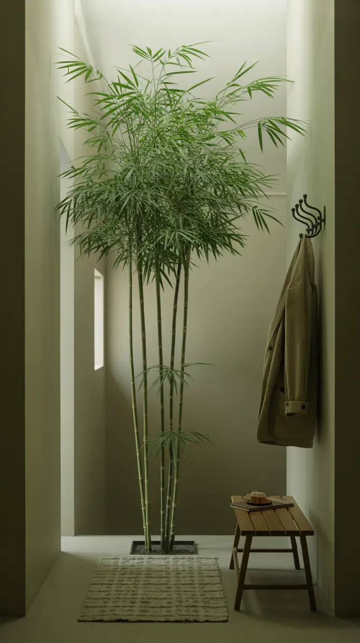 Weeping fig with braided trunk and small glossy leaves in formal dining room corner