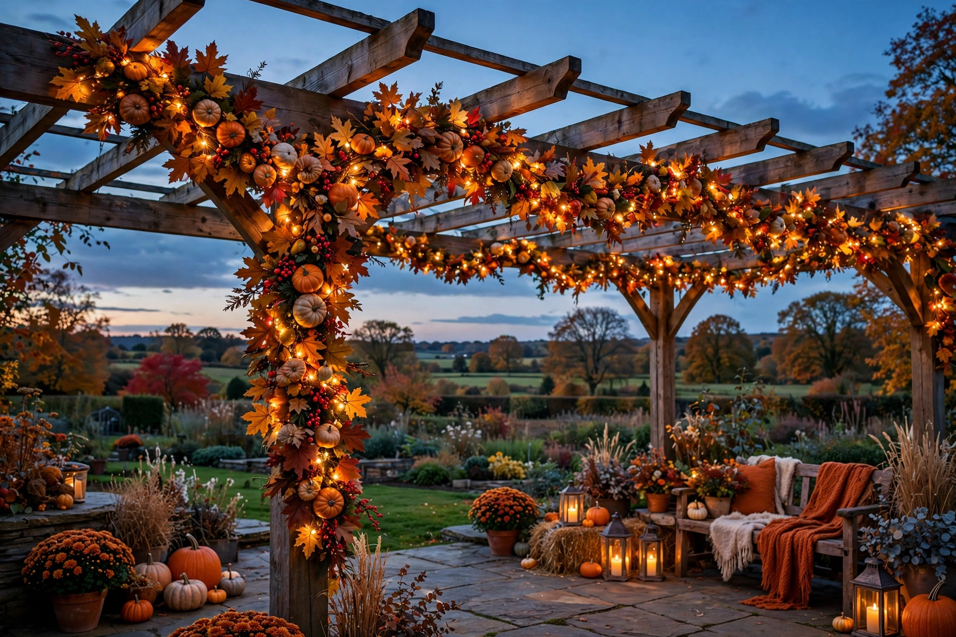 Fall Garland Draped Pergola