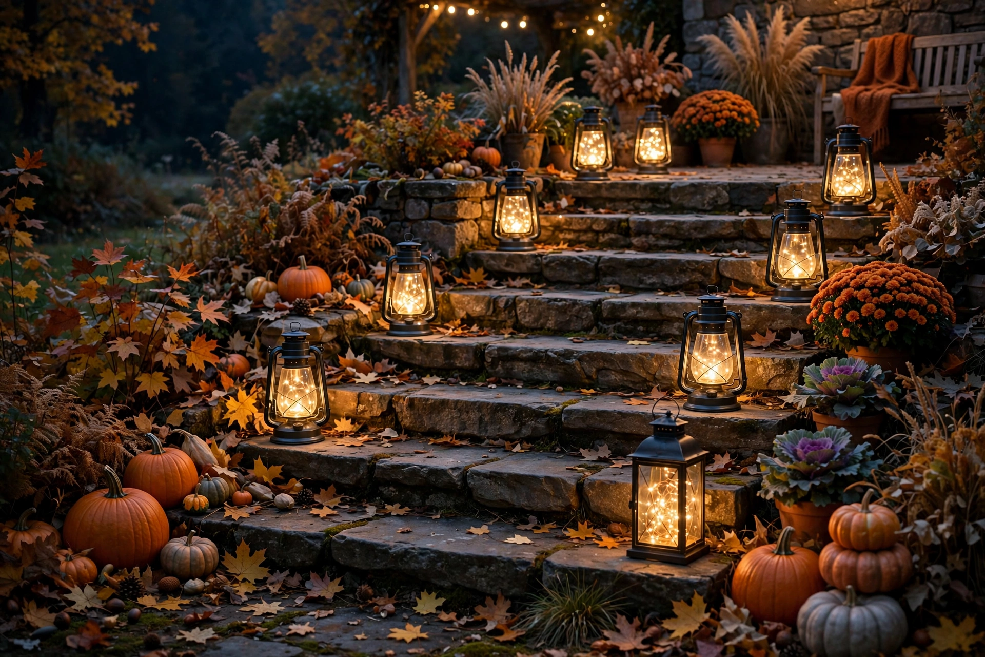 Lantern Row Along the Steps