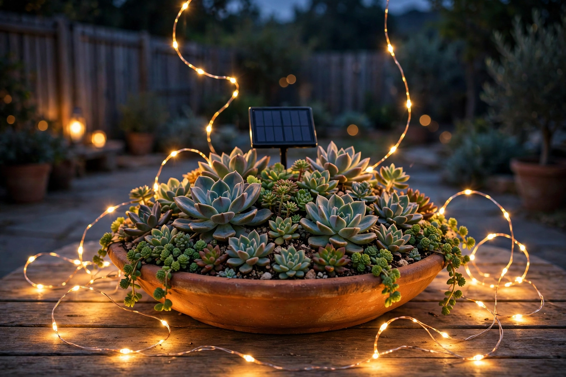 Solar Fairy Lights + Succulent Bowl