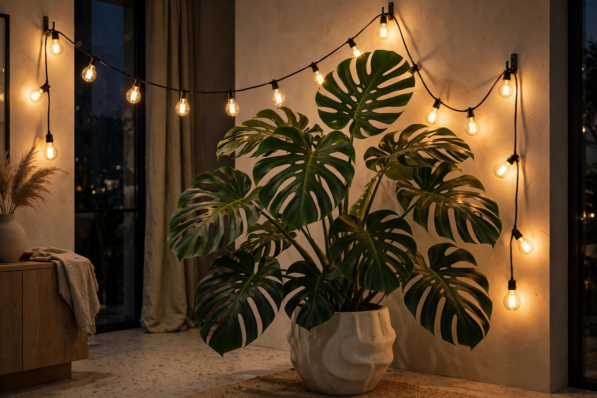 Edison-Style Bulb Strand + Monstera Deliciosa