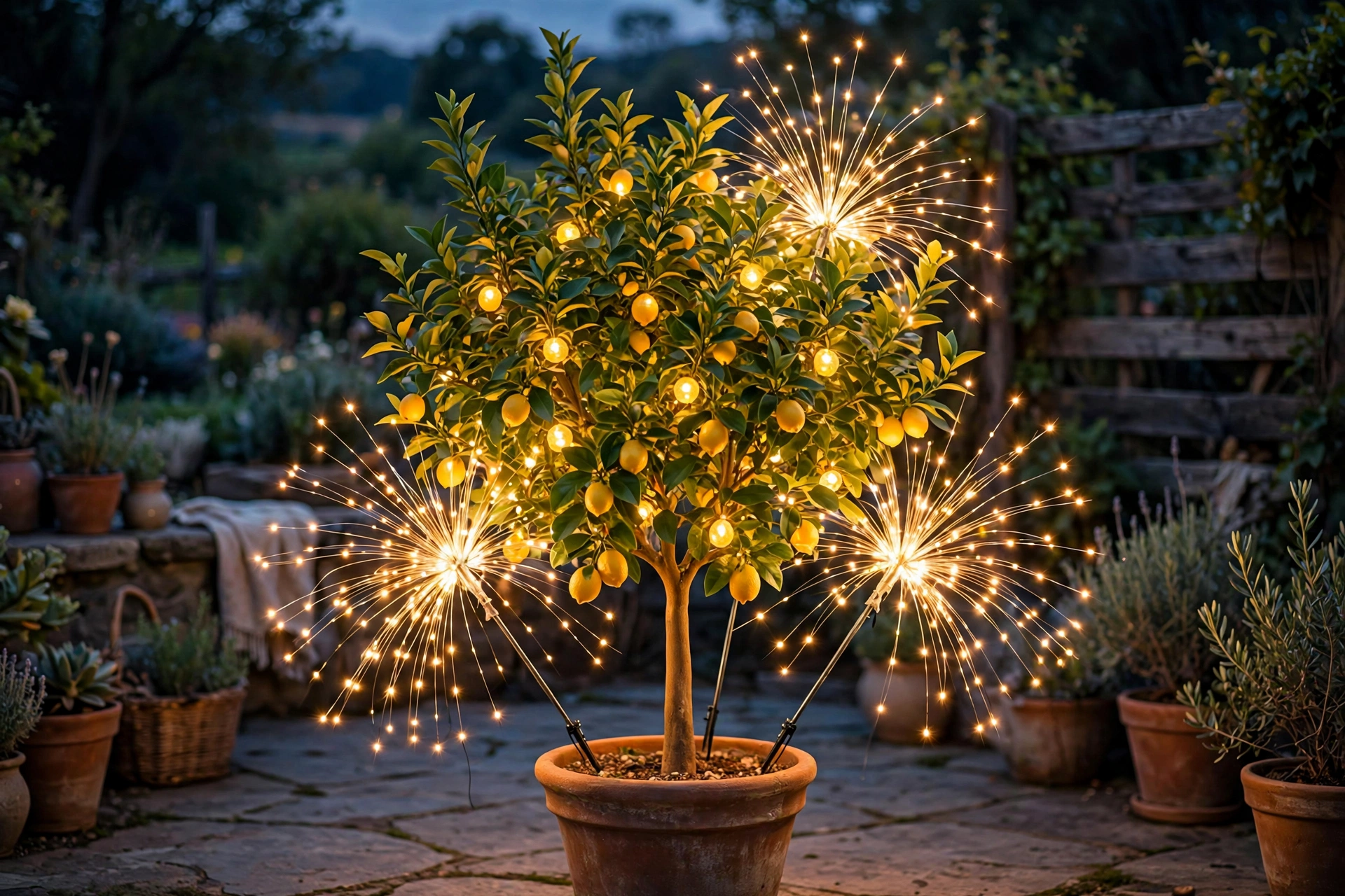 Starburst Lights + Potted Citrus Tree