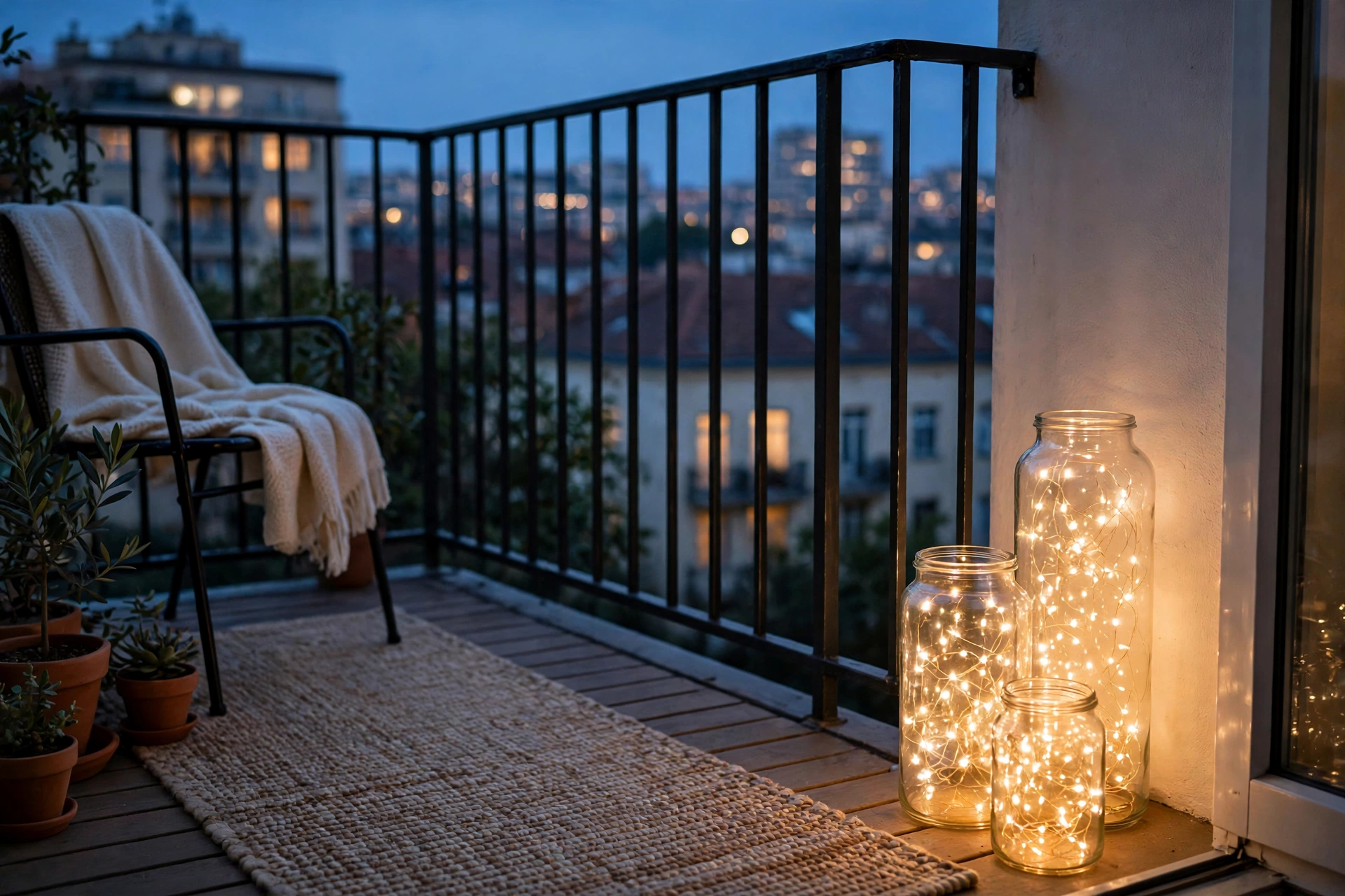 Fill glass jars with fairy lights for the floor