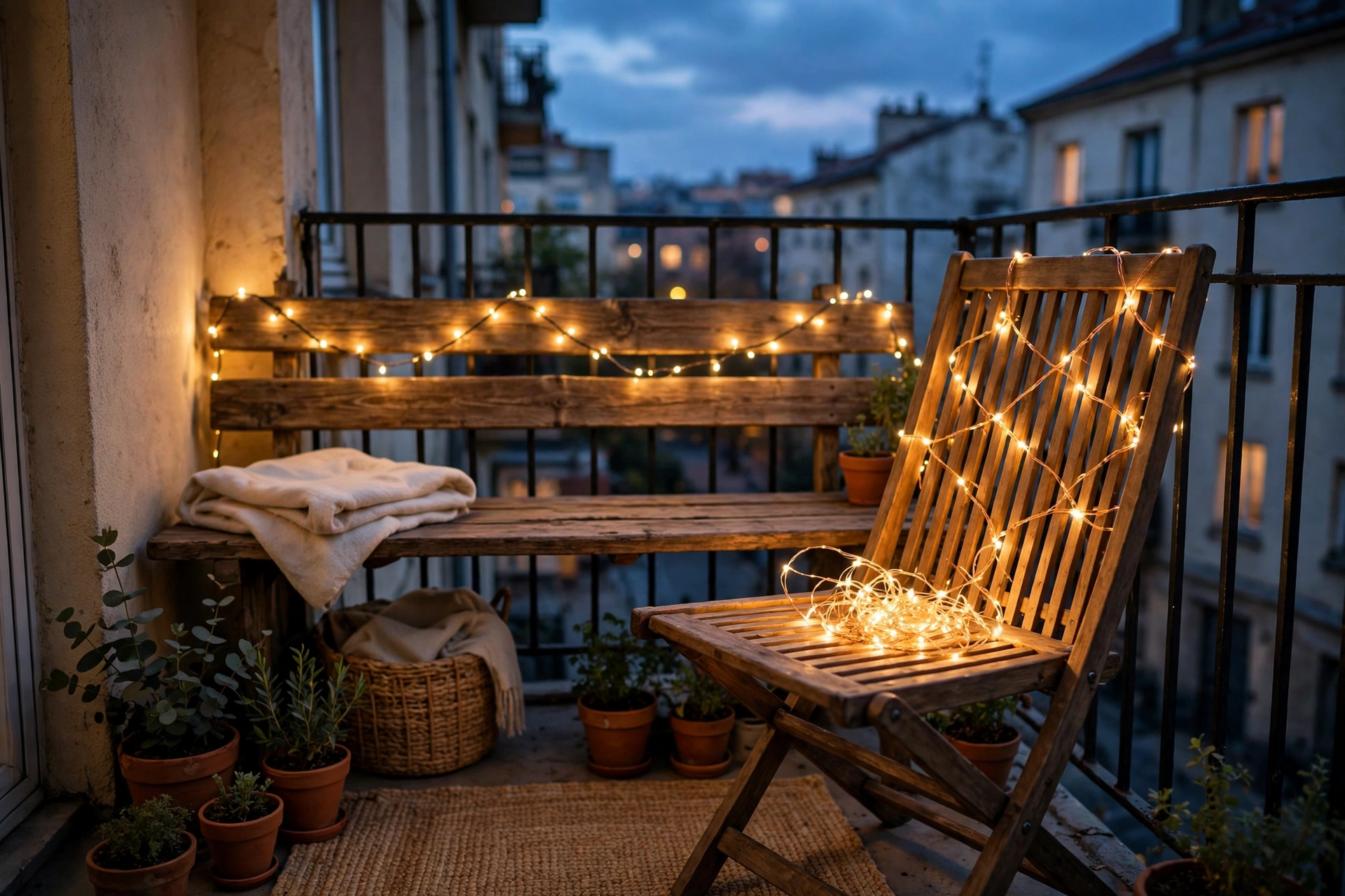 Drape lights over the back of a bench or chairs