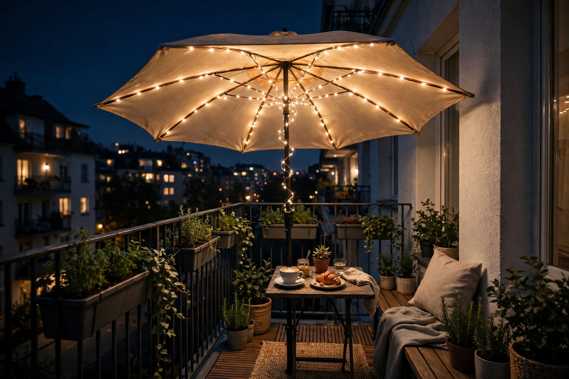 Light a small bistro umbrella or shade sail