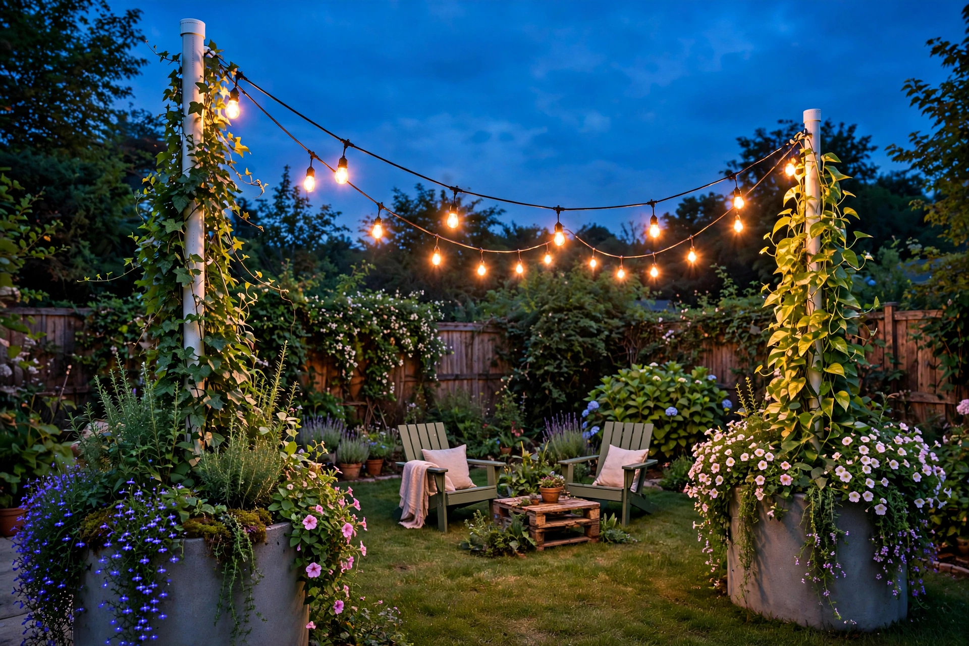 Build light poles from PVC and planters (about $25 for two)