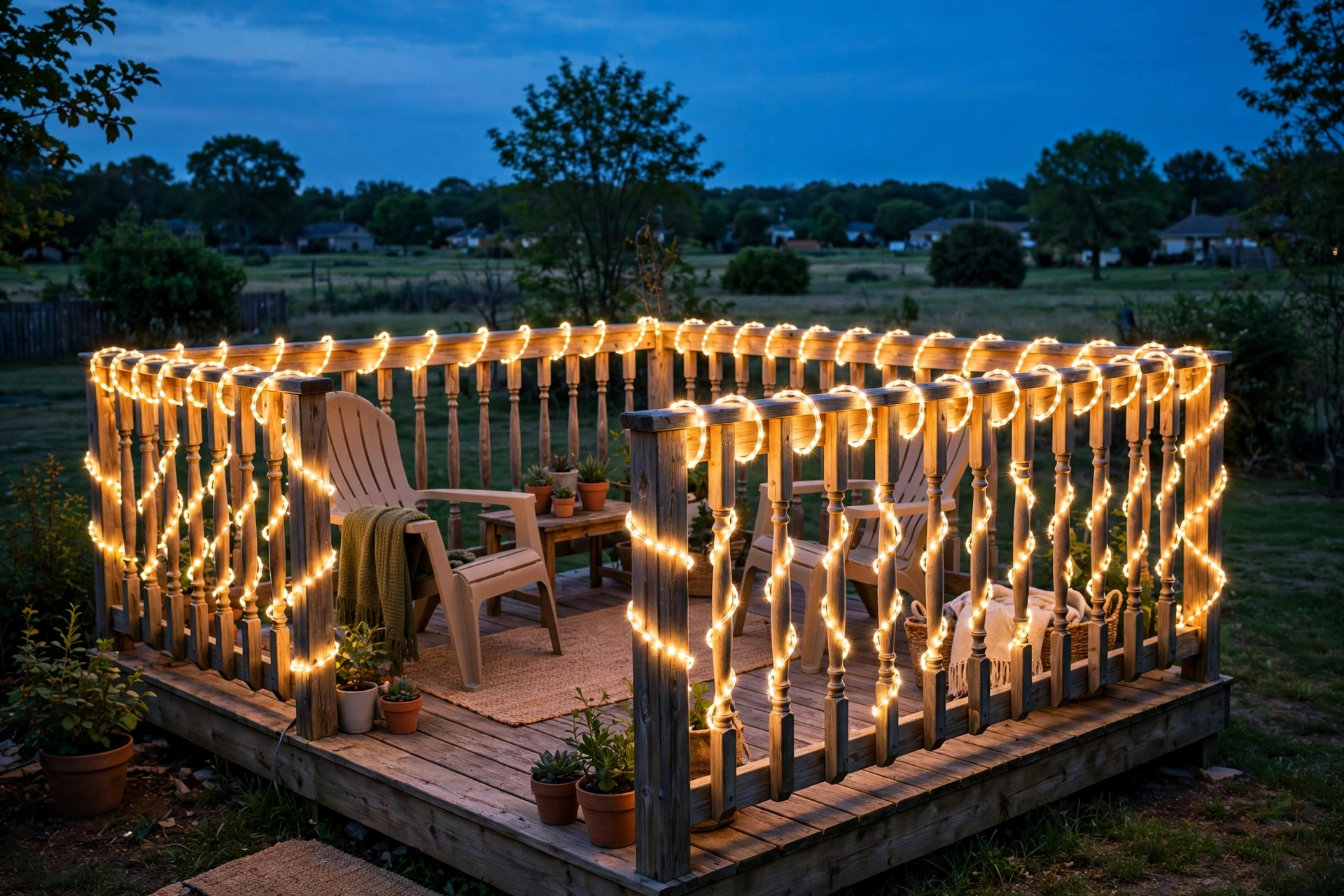 Thread lights through the deck railing (about $15)