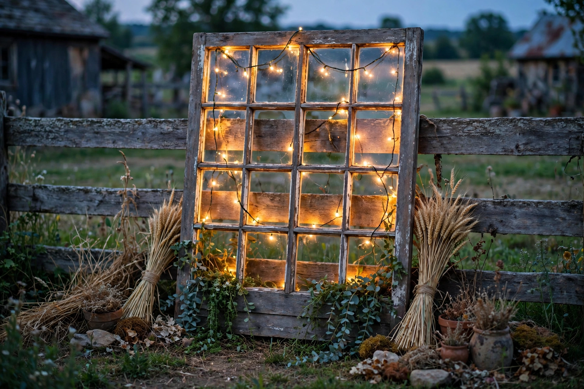 Old Window Frame Light Display