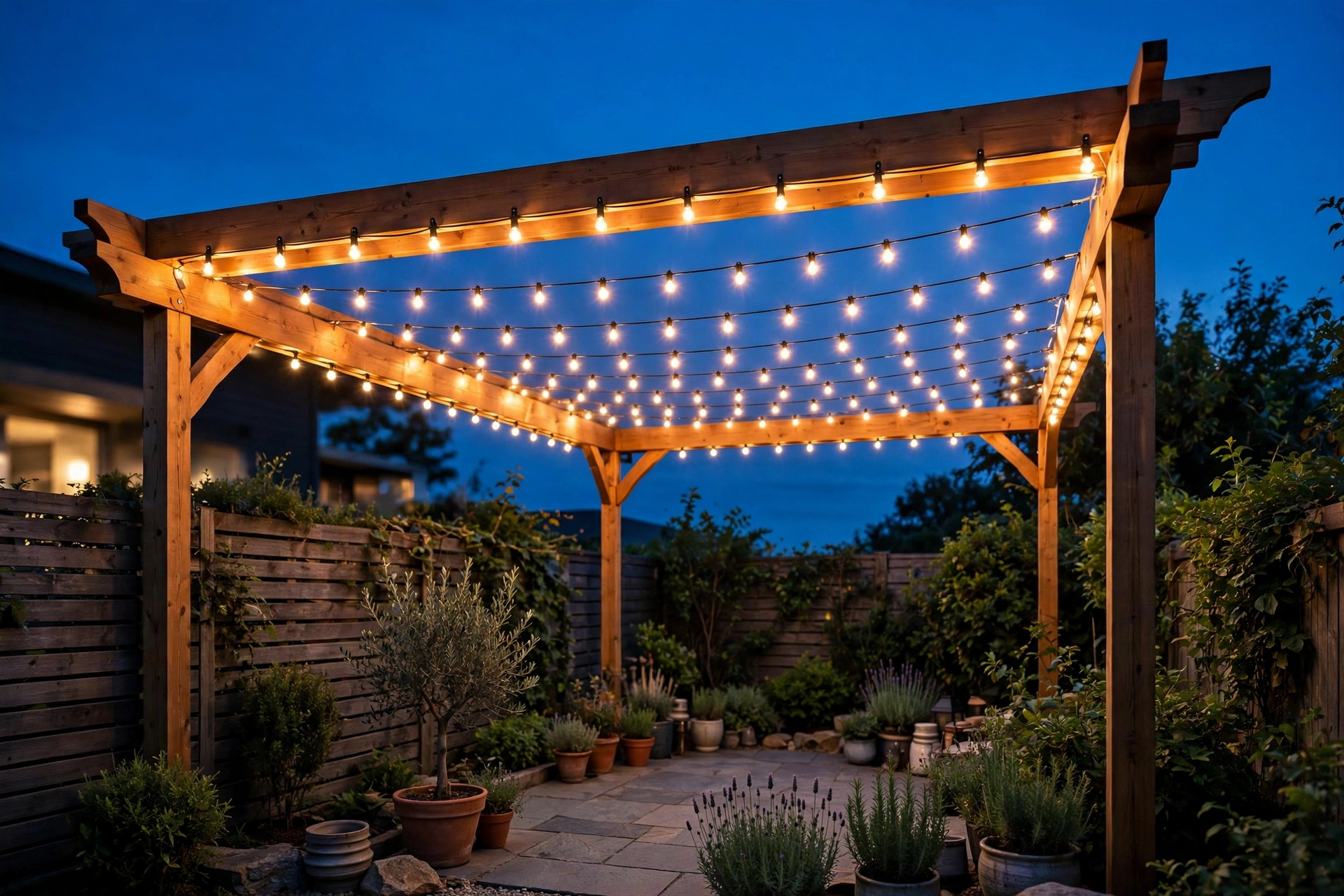 Light a pergola, arbor, or simple wooden beam