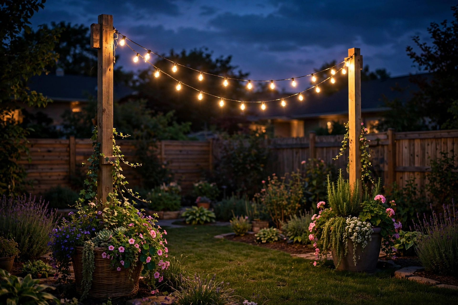 Build simple light poles from planters and lumber