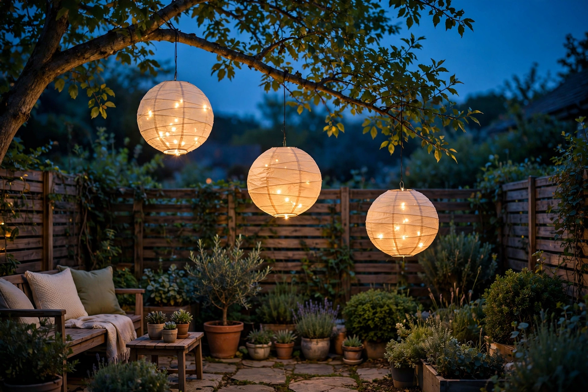 Tuck candle-style string lights inside lanterns