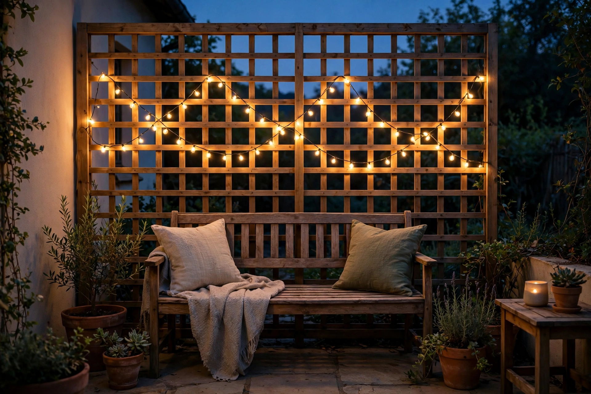 String Light Headboard for a Bench