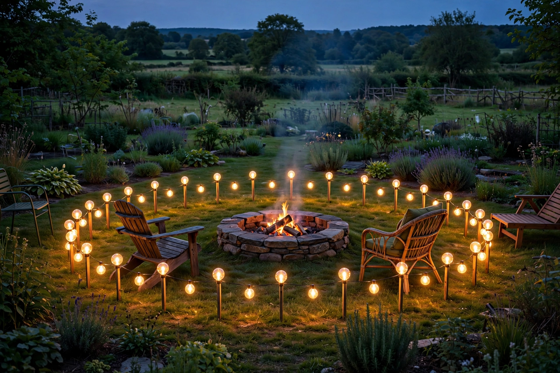 Fire Pit Ring of Low Globe Lights