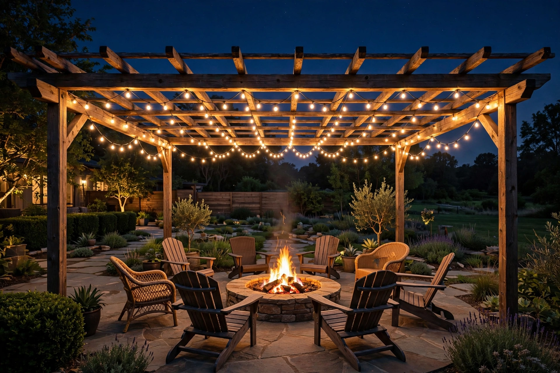 Lights Woven Through a Pergola