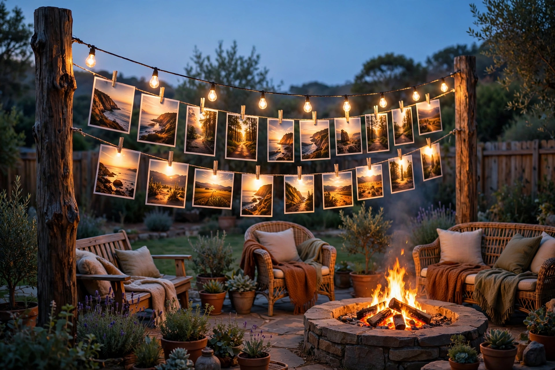 Fire Pit Plus String Light Photo Wall