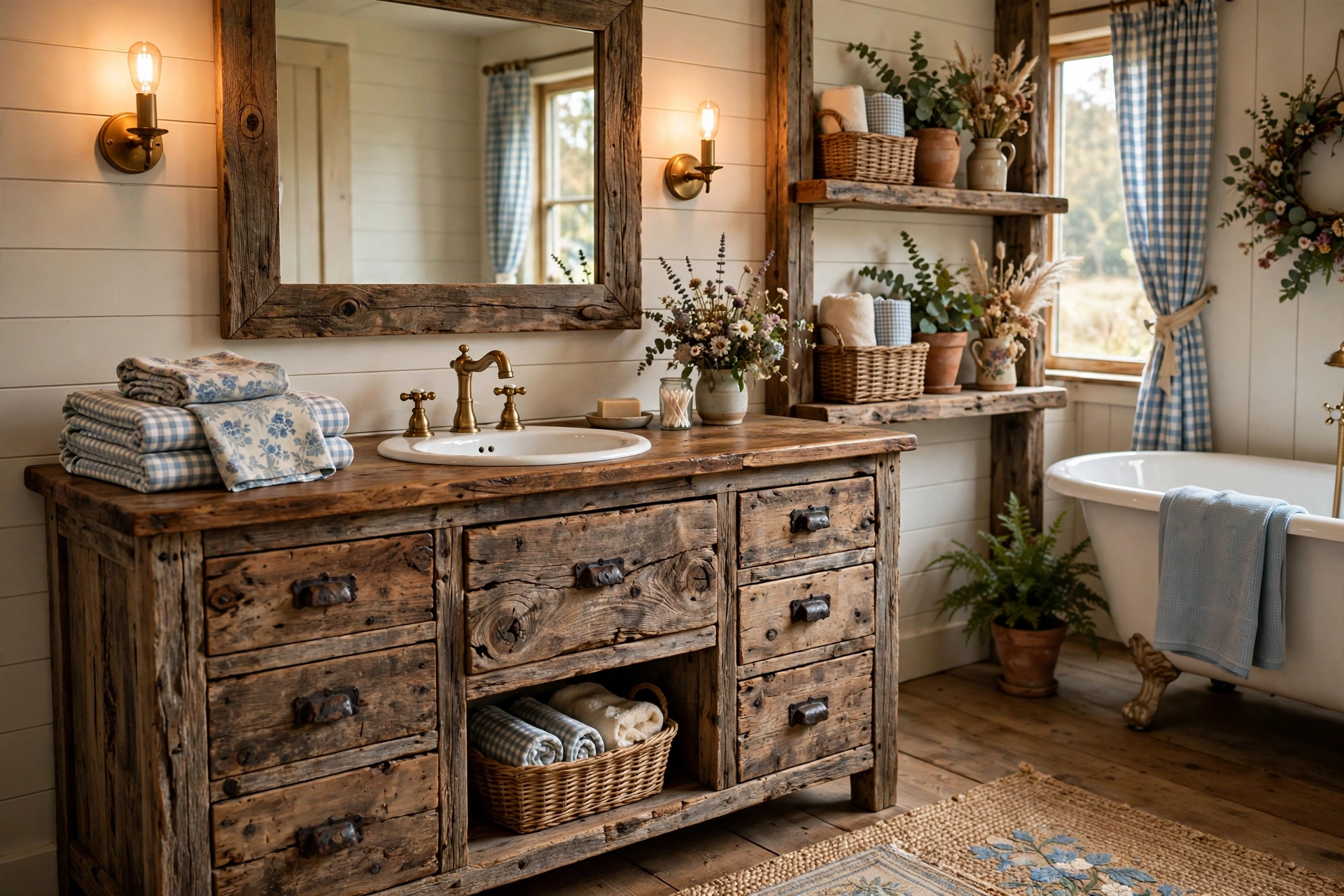 Build the room around a reclaimed wood vanity