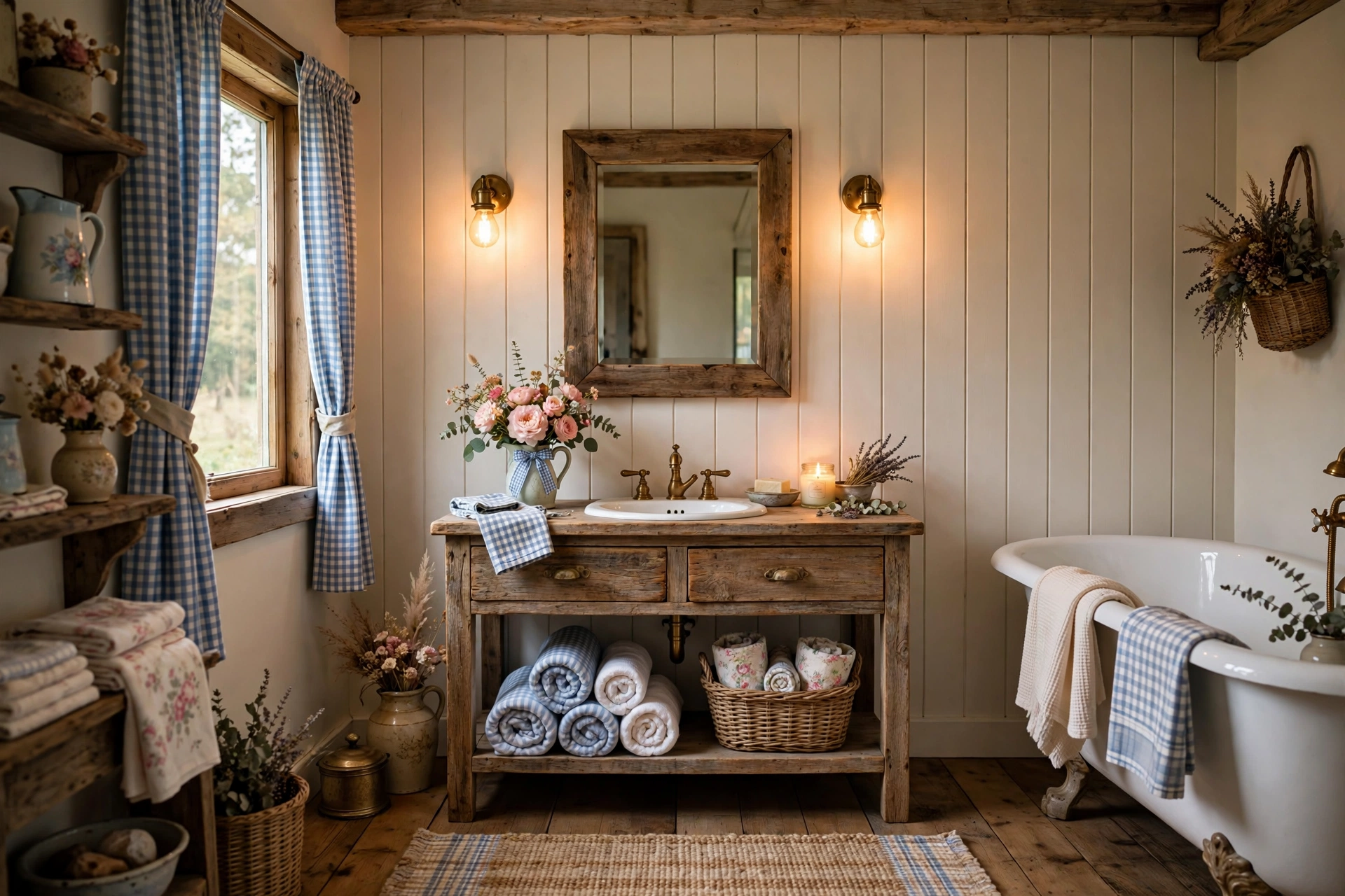 Add a shiplap accent wall behind the vanity