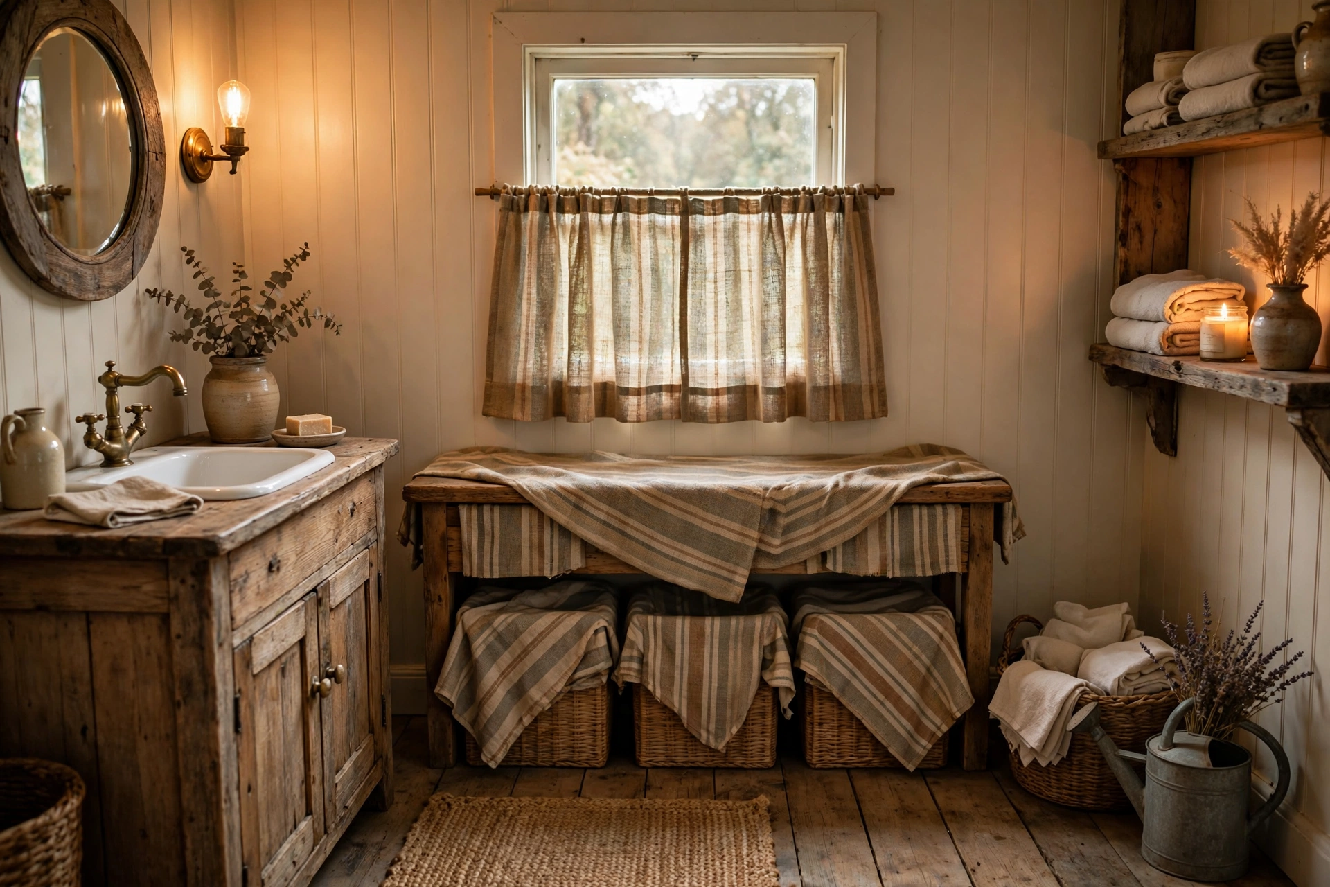 Dress windows and shelves in grain-sack textiles