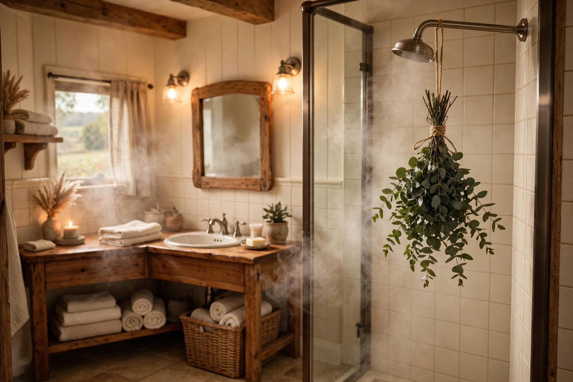 Hang a eucalyptus bundle from the showerhead