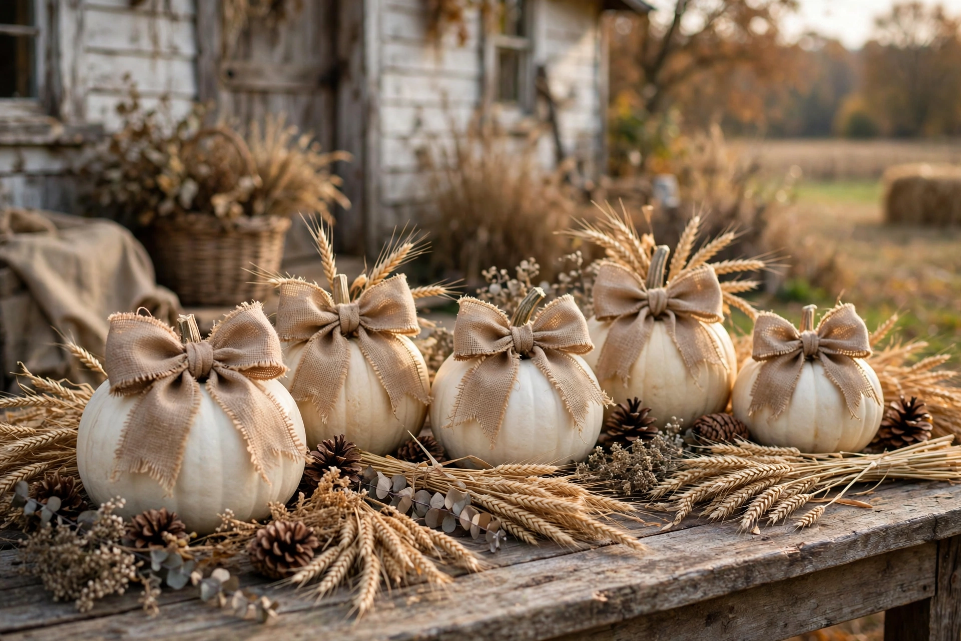 Burlap Bow Pumpkins