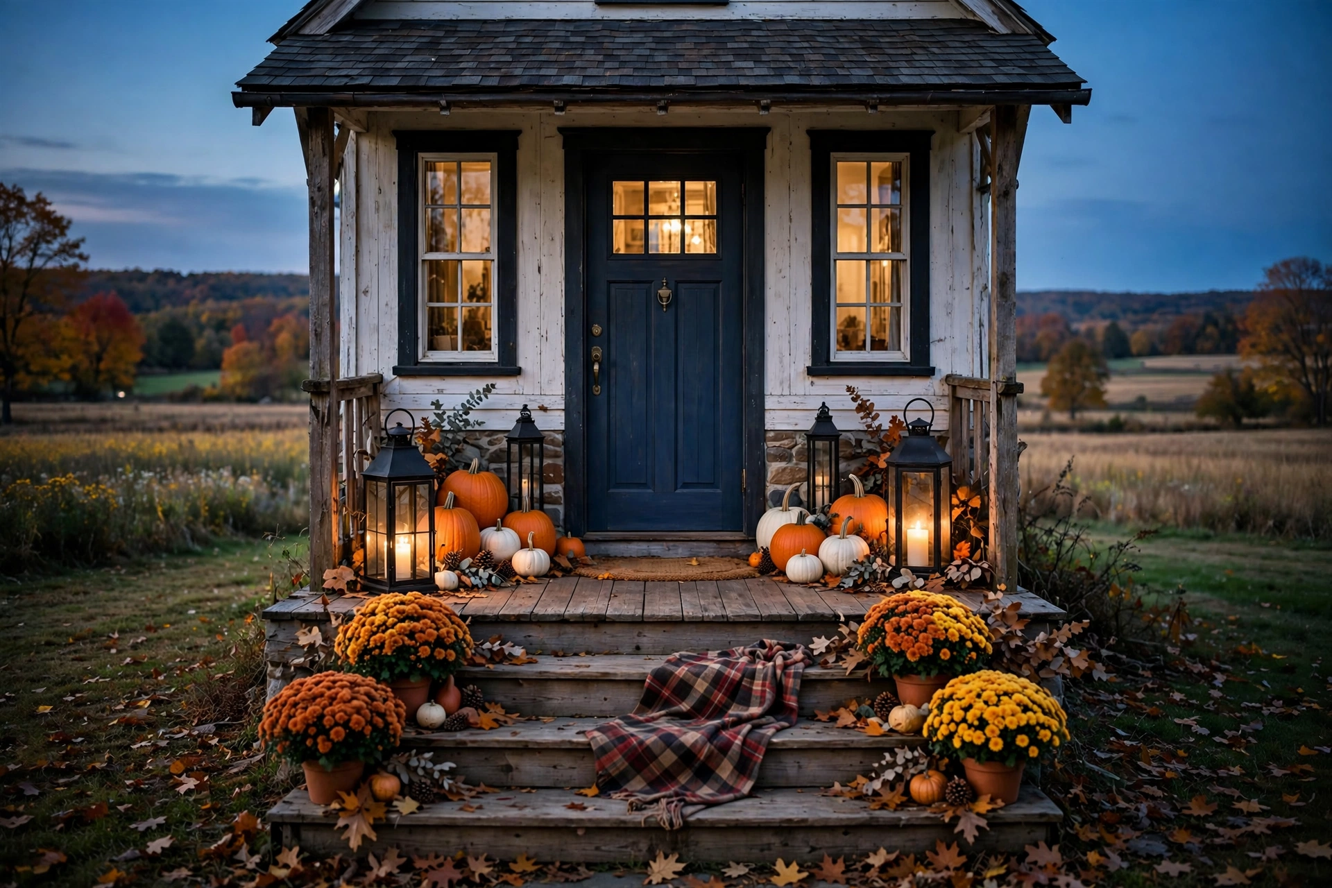Pumpkin and Lantern Porch Display