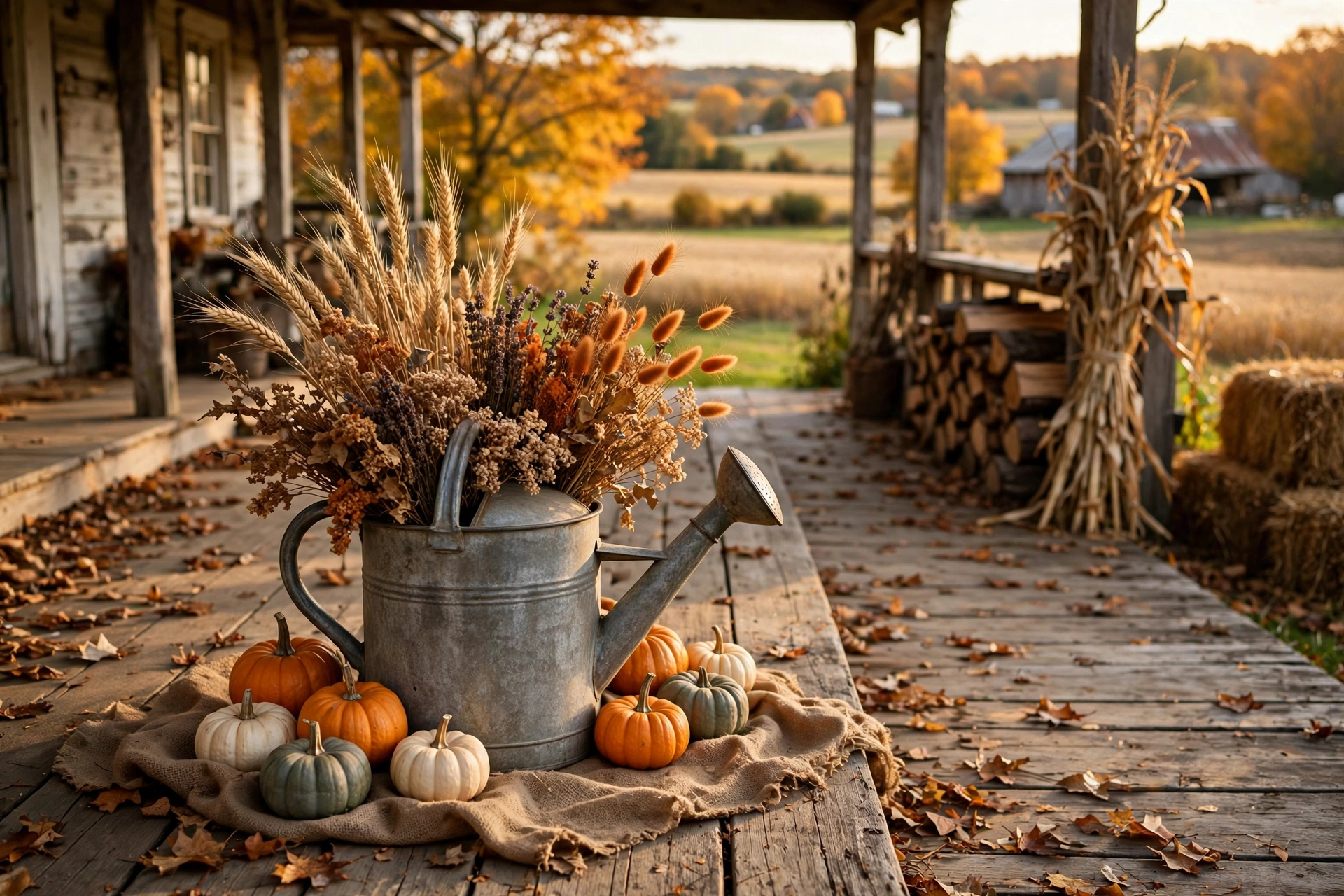 Pumpkin and Galvanized Watering Can
