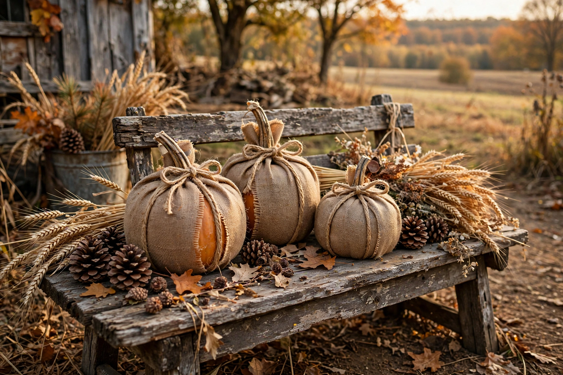Burlap-Wrapped Pumpkins