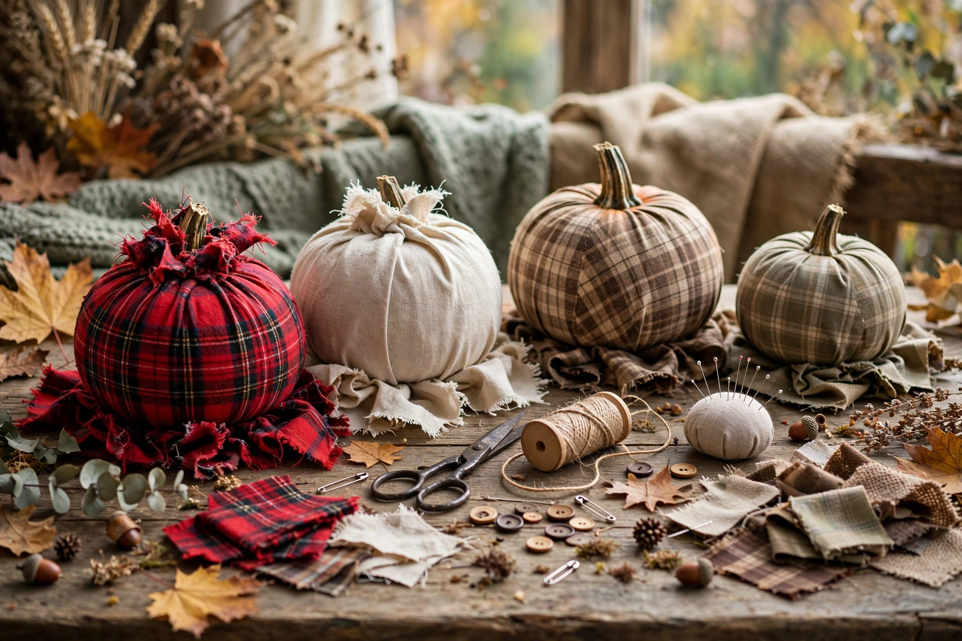No-Sew Fabric Scrap Pumpkins