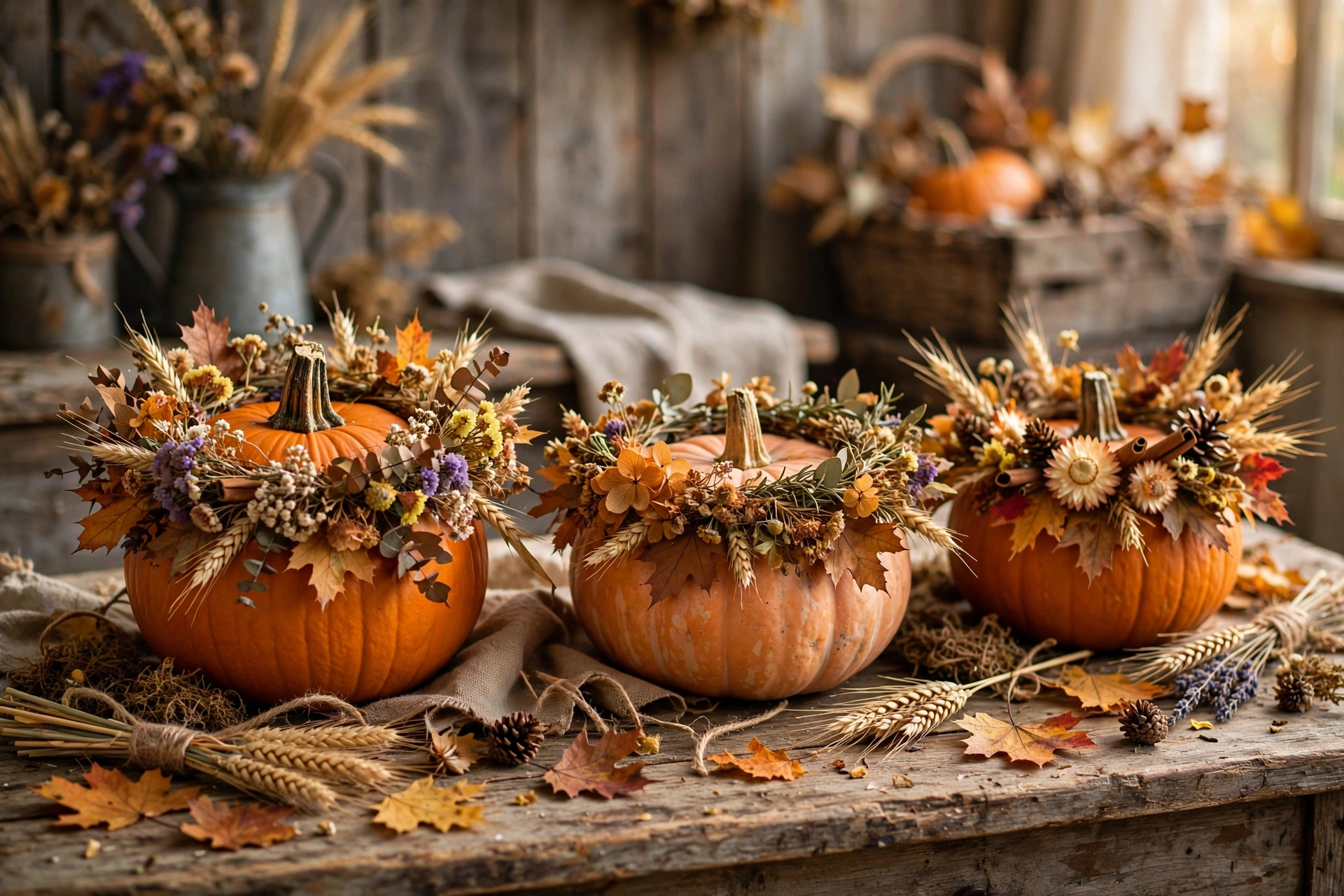 Dried Flower Crown Pumpkins