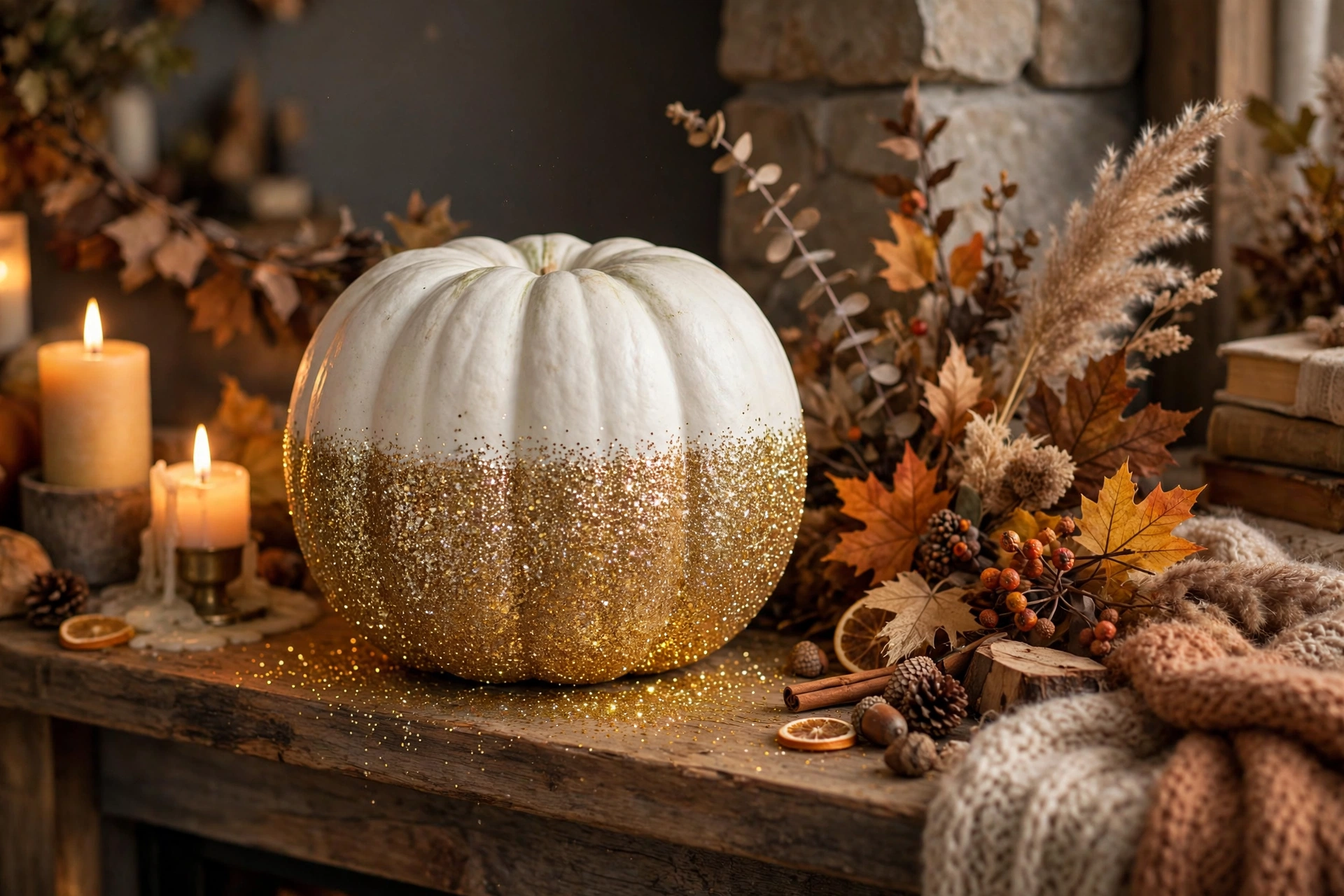 Glitter-Dipped Pumpkins