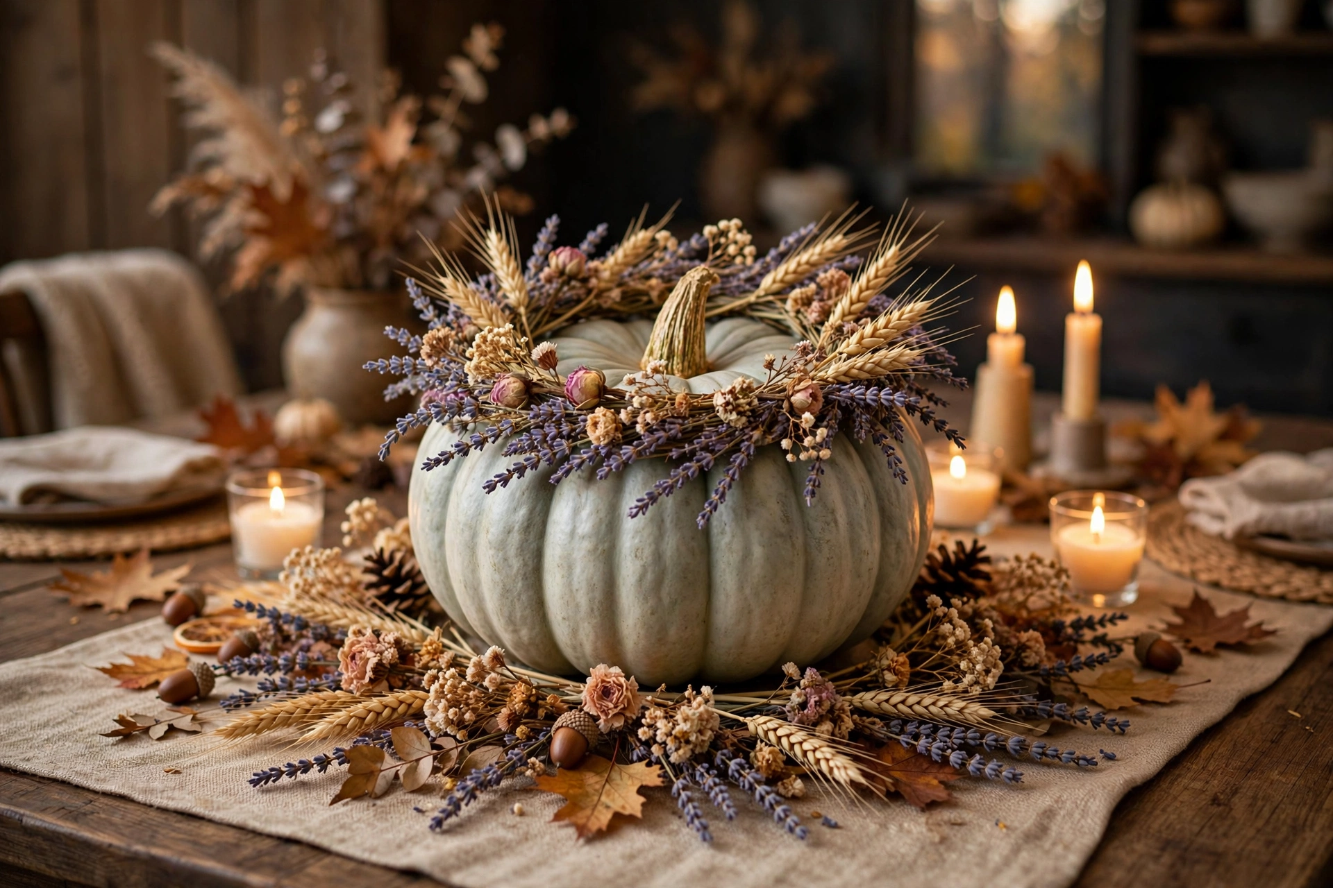 Dried-Flower Crown Pumpkins