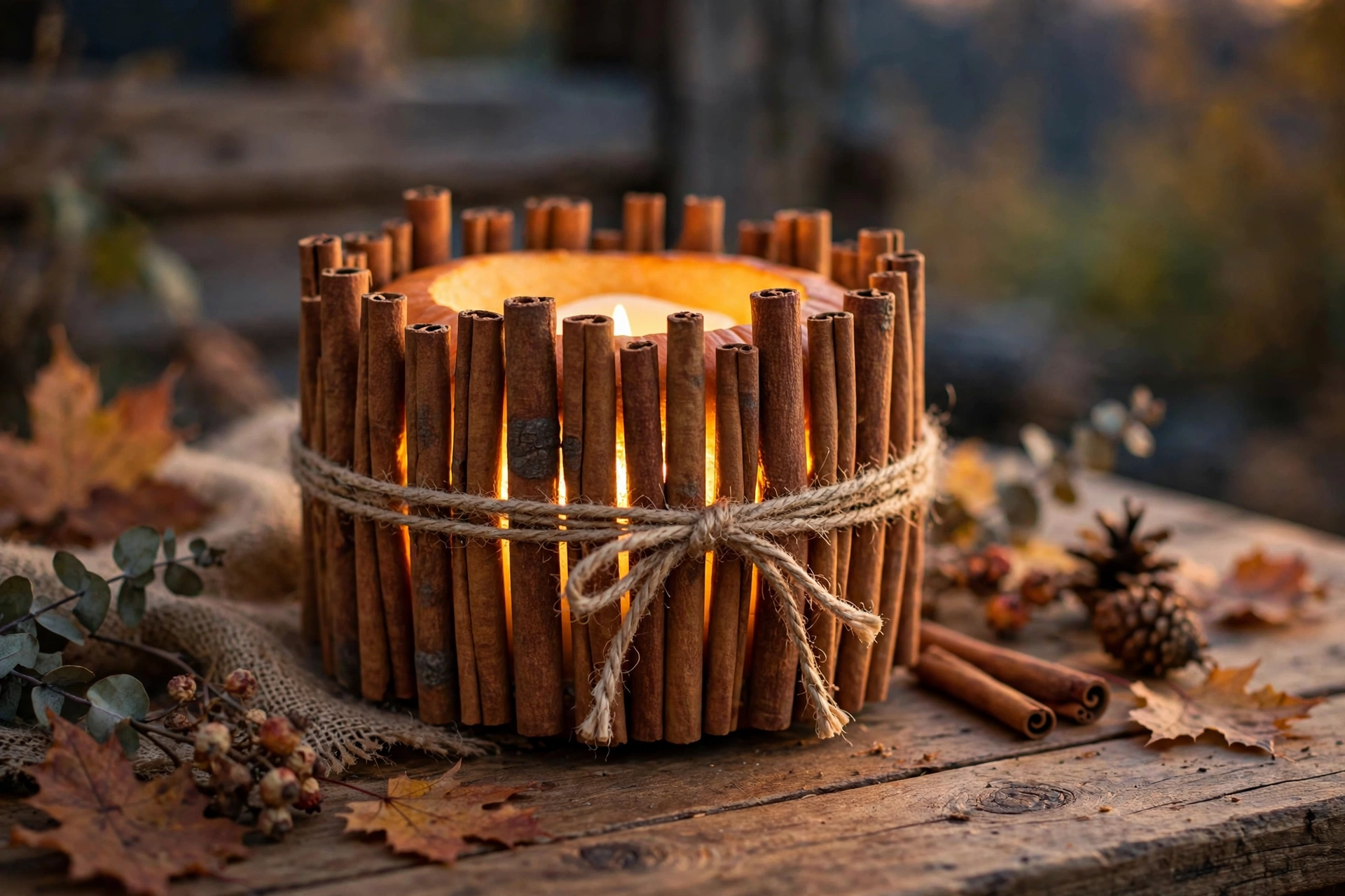 Cinnamon-Stick Candle Holder Pumpkins
