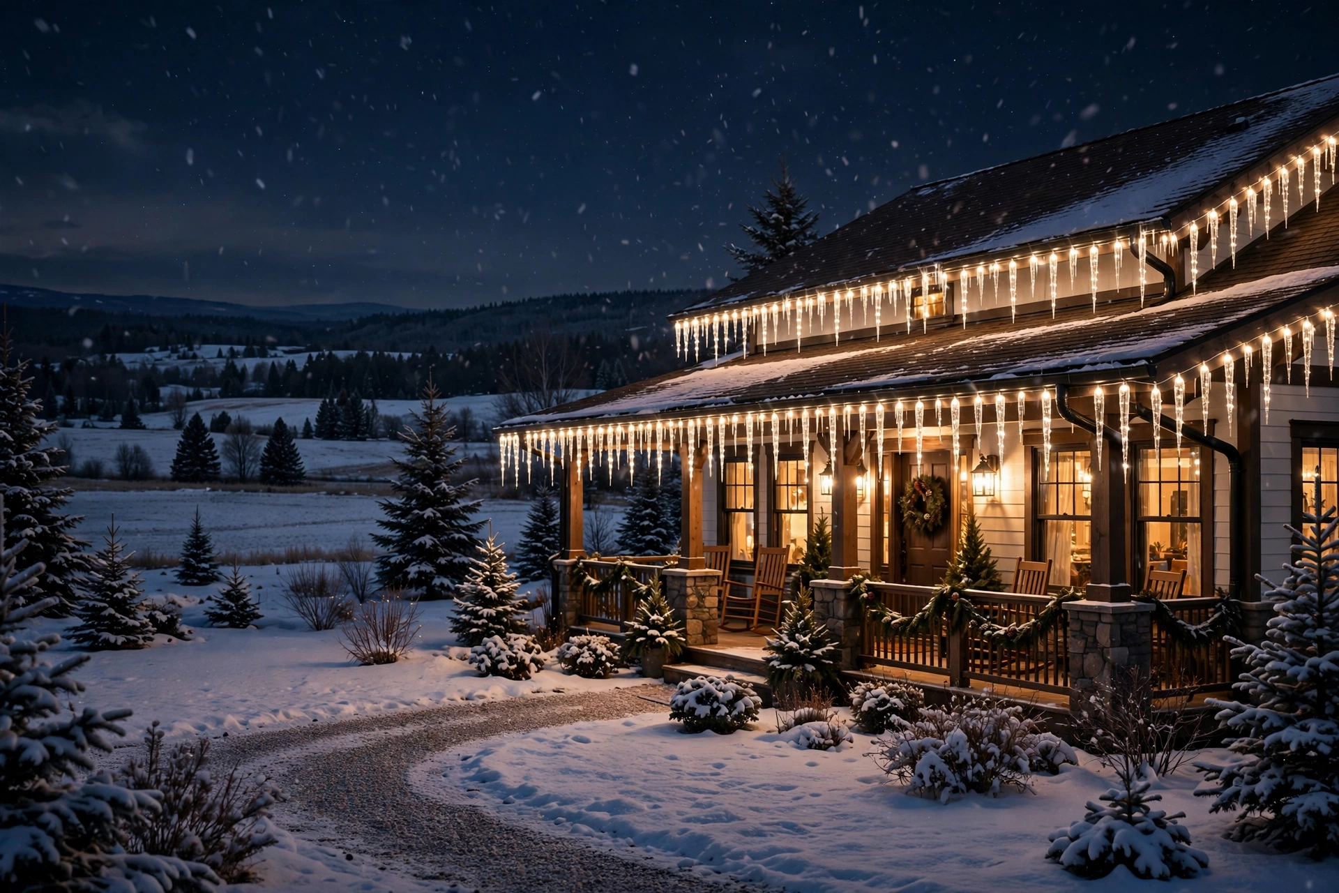 Icicle Lights Along the Eaves