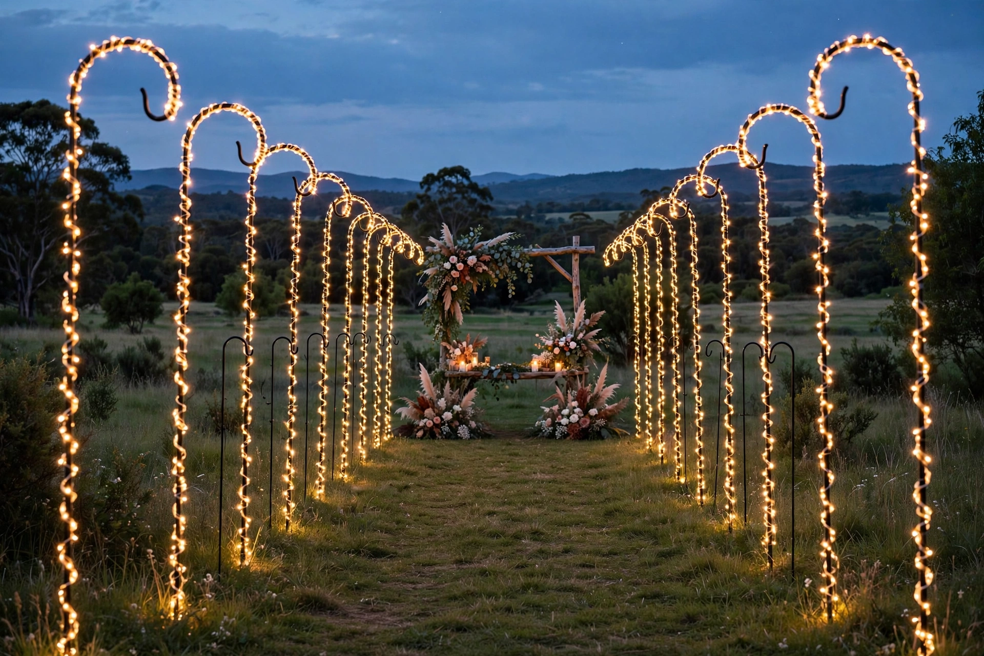 Aisle Lined With Shepherd's Hooks