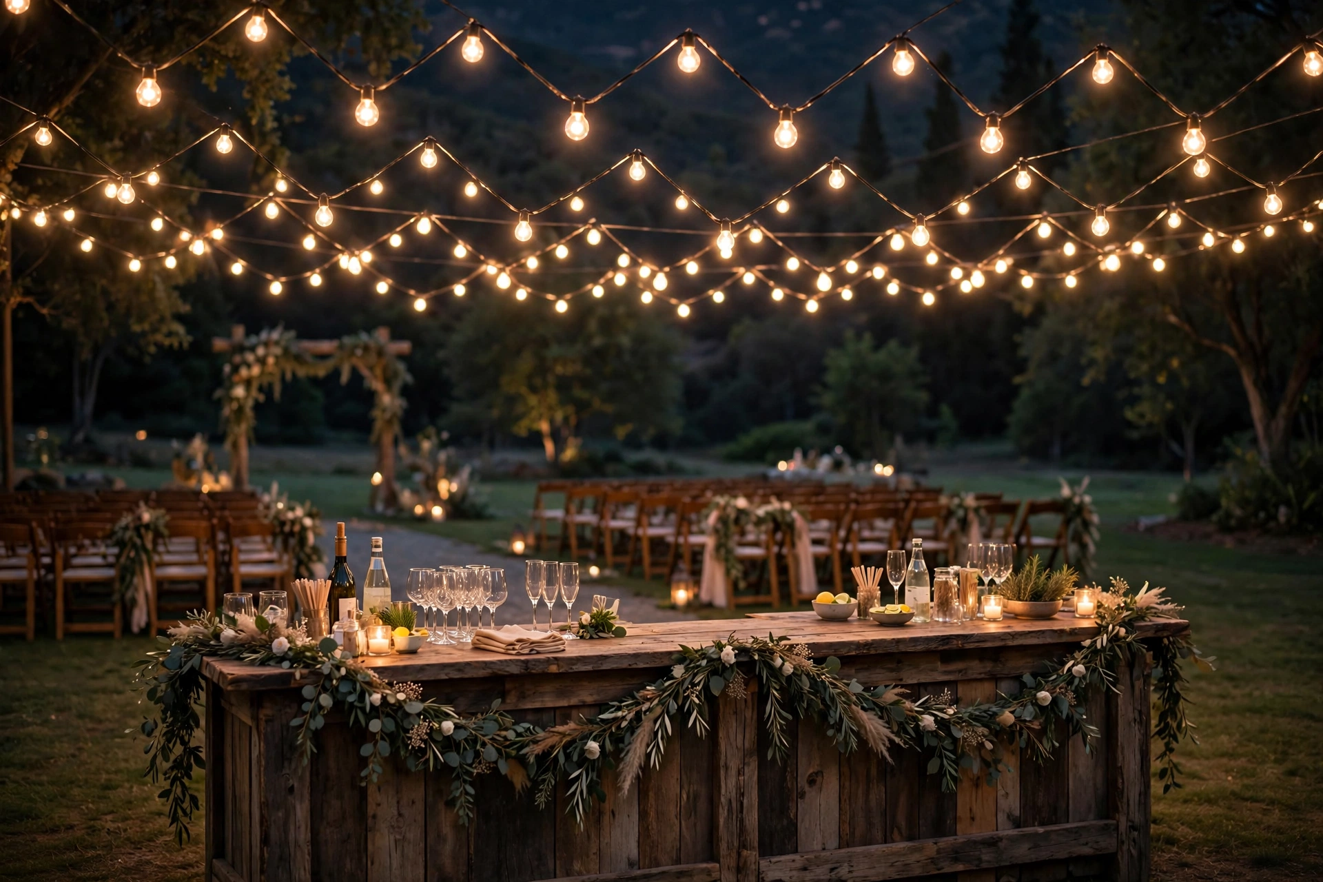 String Lights Over the Bar Area