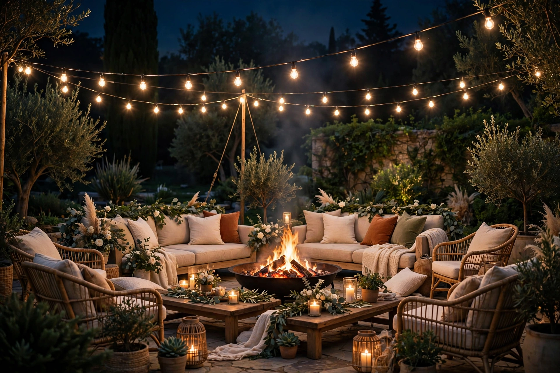 Fire Pit Lounge With Low-Hung Lights