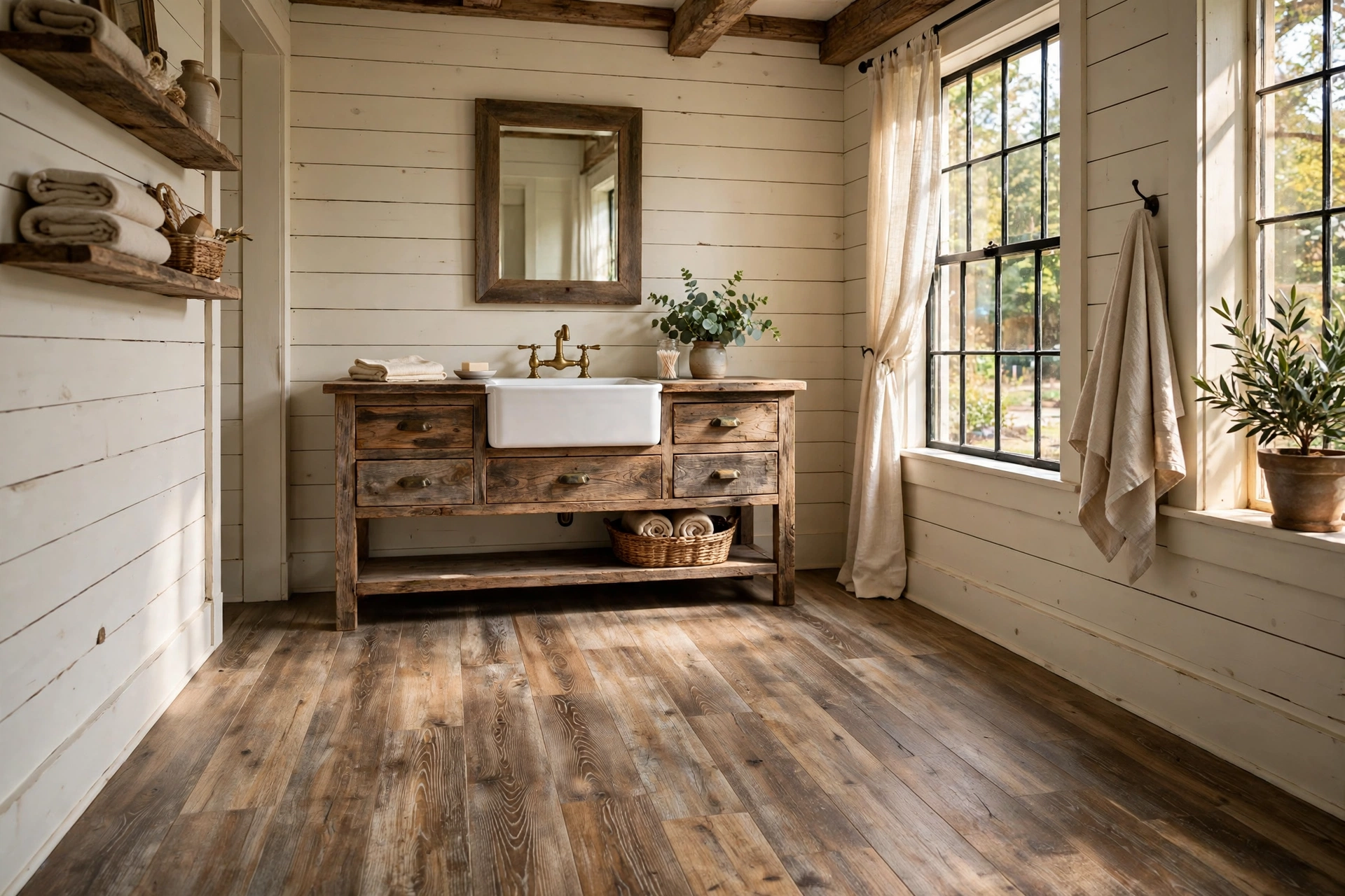 Lay a wood-look floor over tired tile