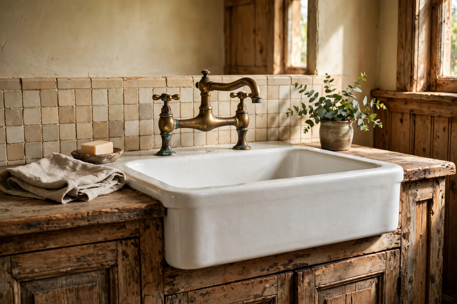 Choose oil-rubbed bronze or aged brass faucets