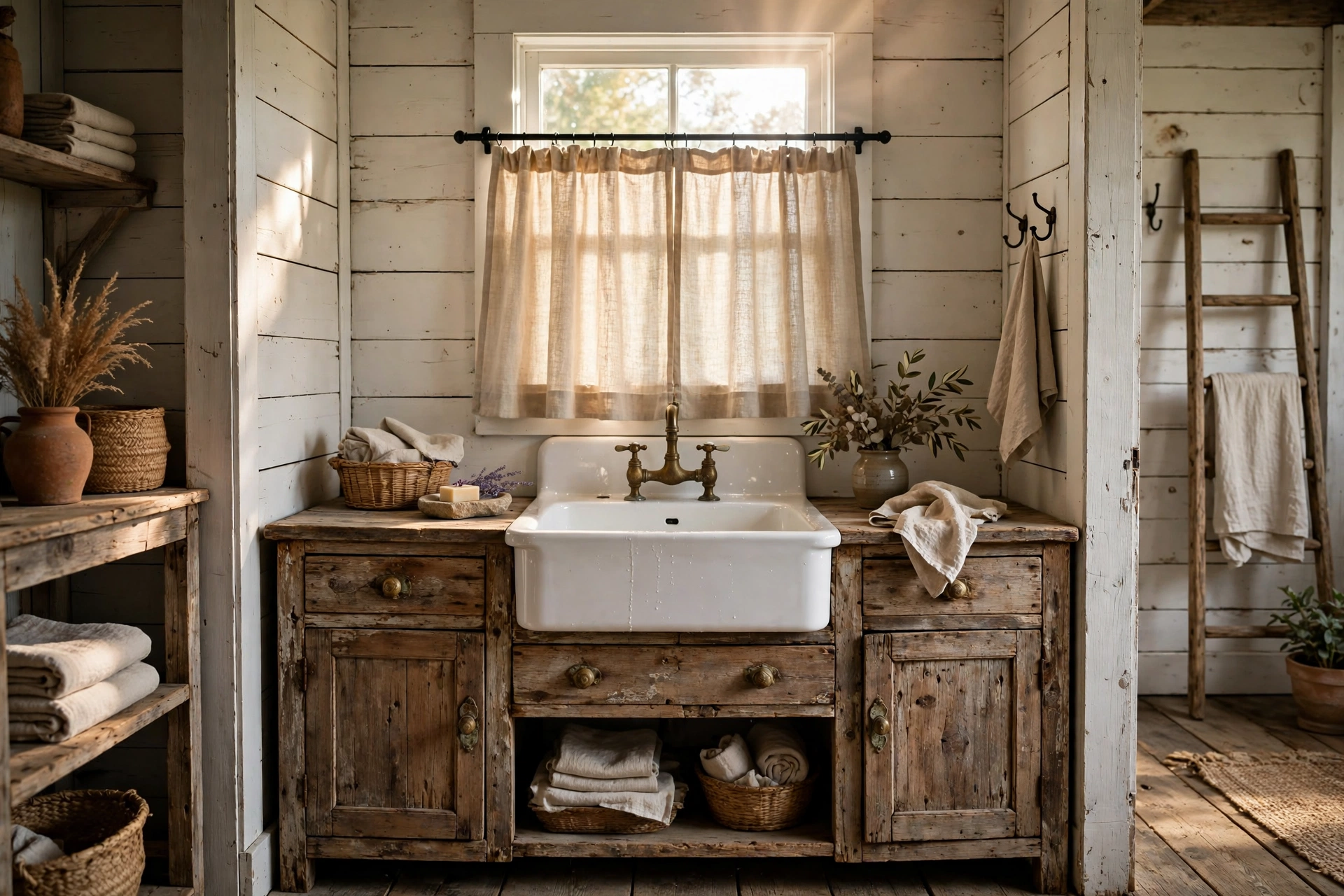 Dress the window with a simple linen cafe curtain