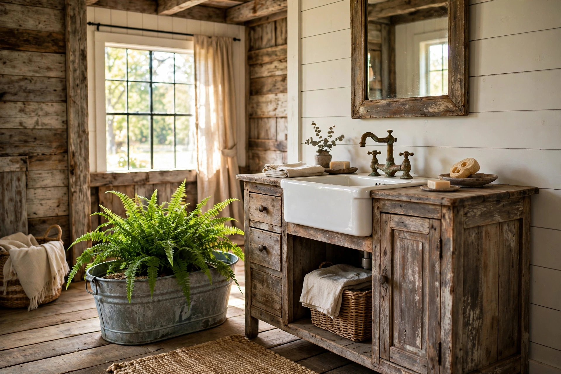 Bring in a galvanized metal tub as a planter or hamper
