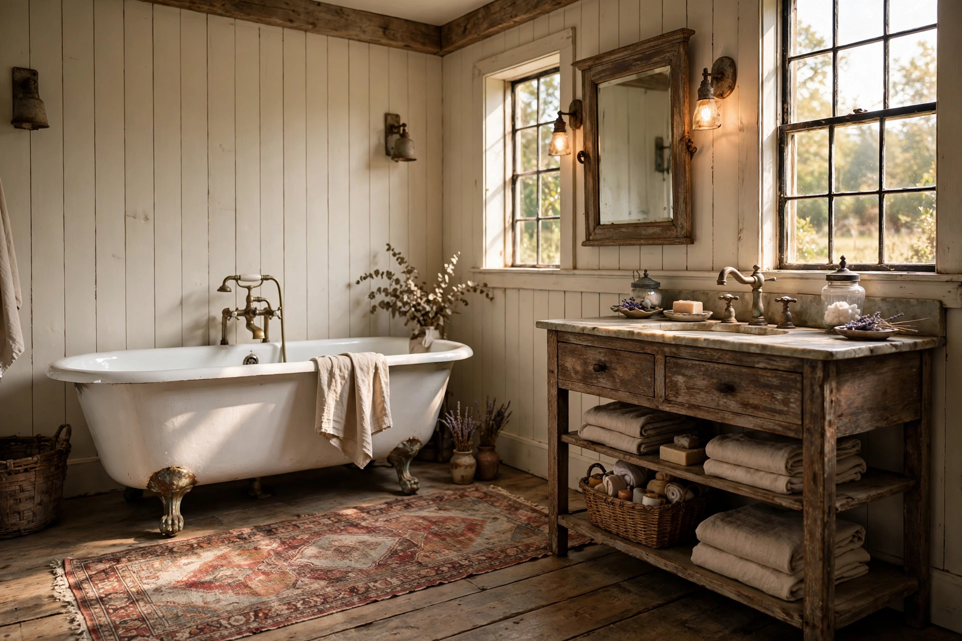 Lay down a faded vintage-style rug