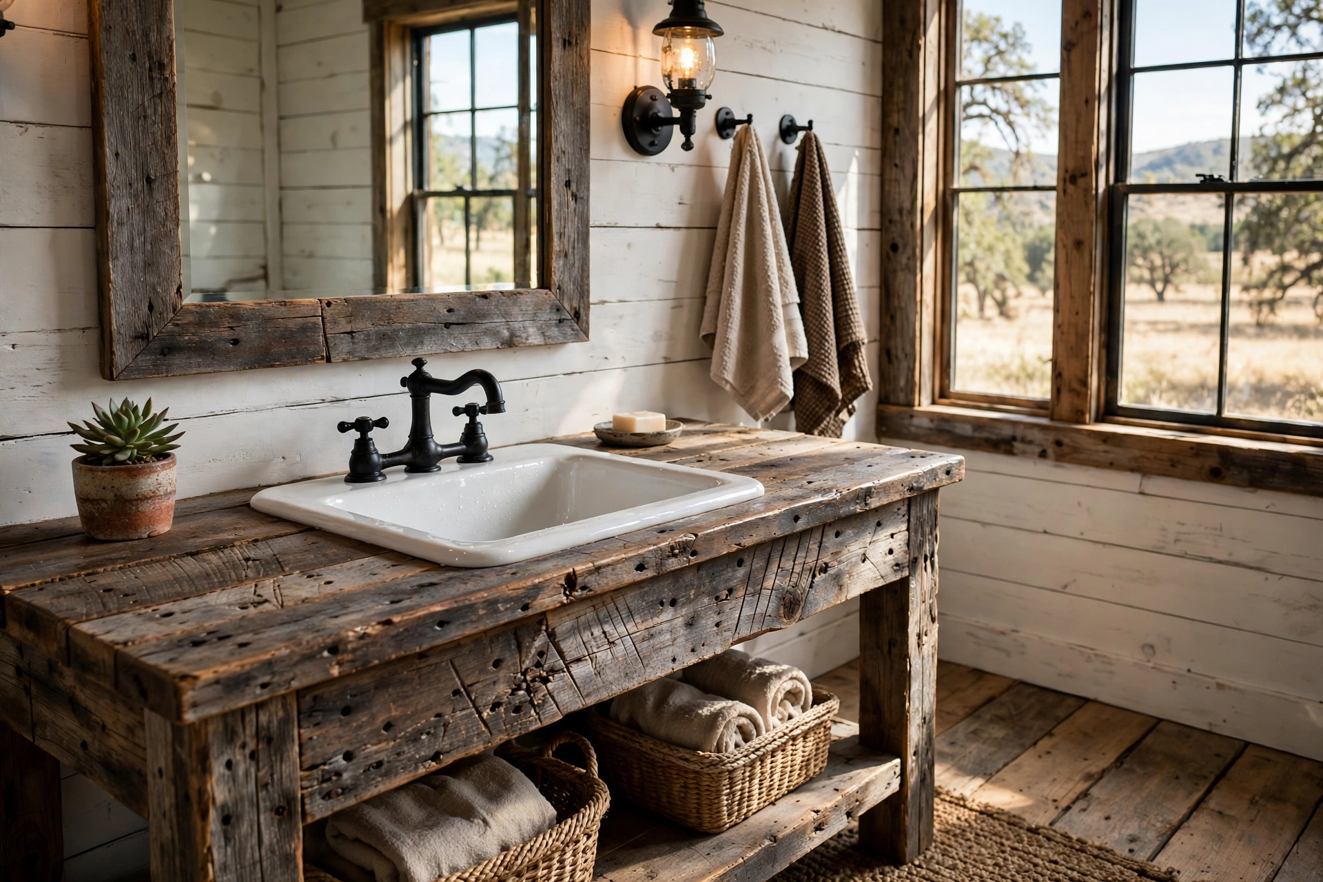 Install a reclaimed wood vanity