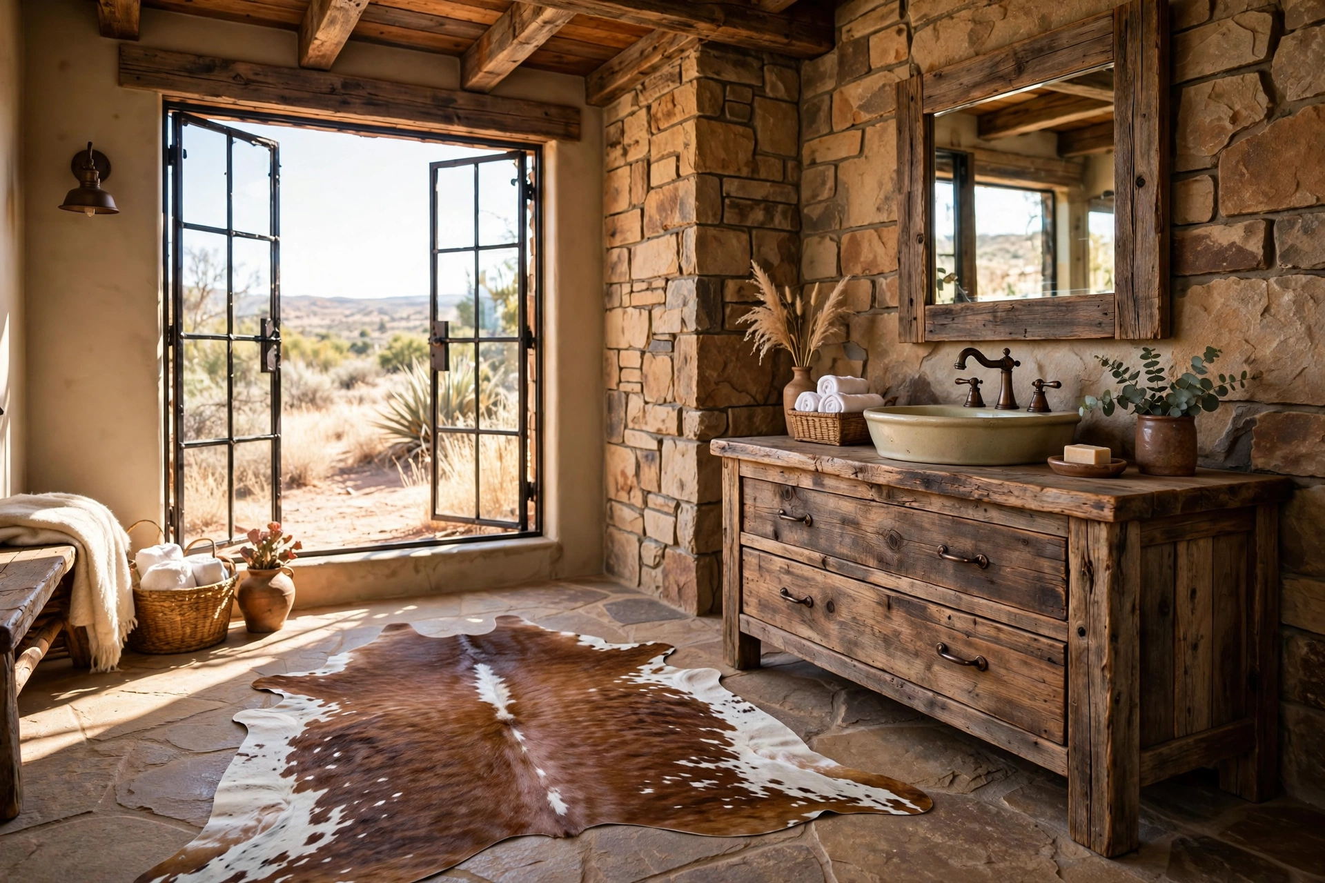 Lay a cowhide rug