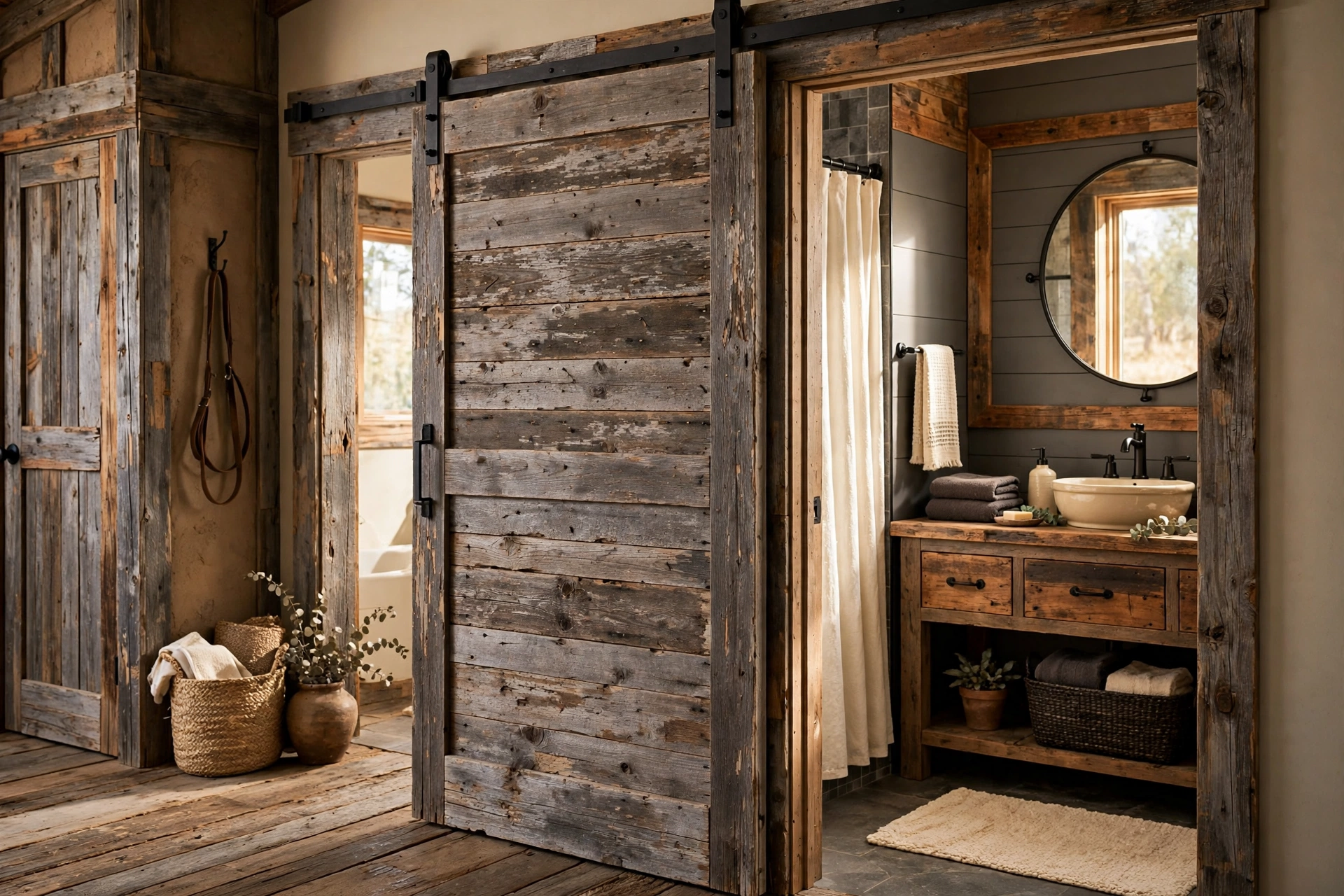 Hang a barn door on the bathroom entry