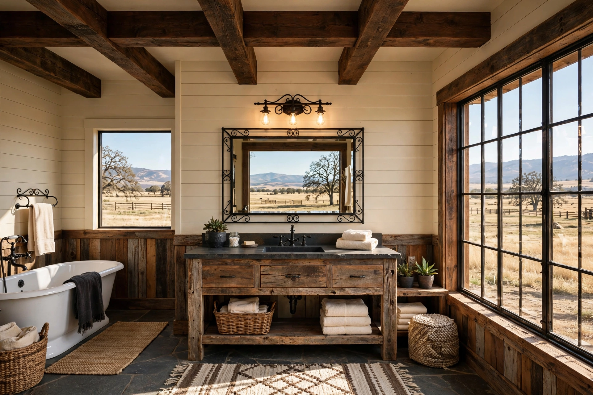 Expose or faux-finish a wood beam ceiling