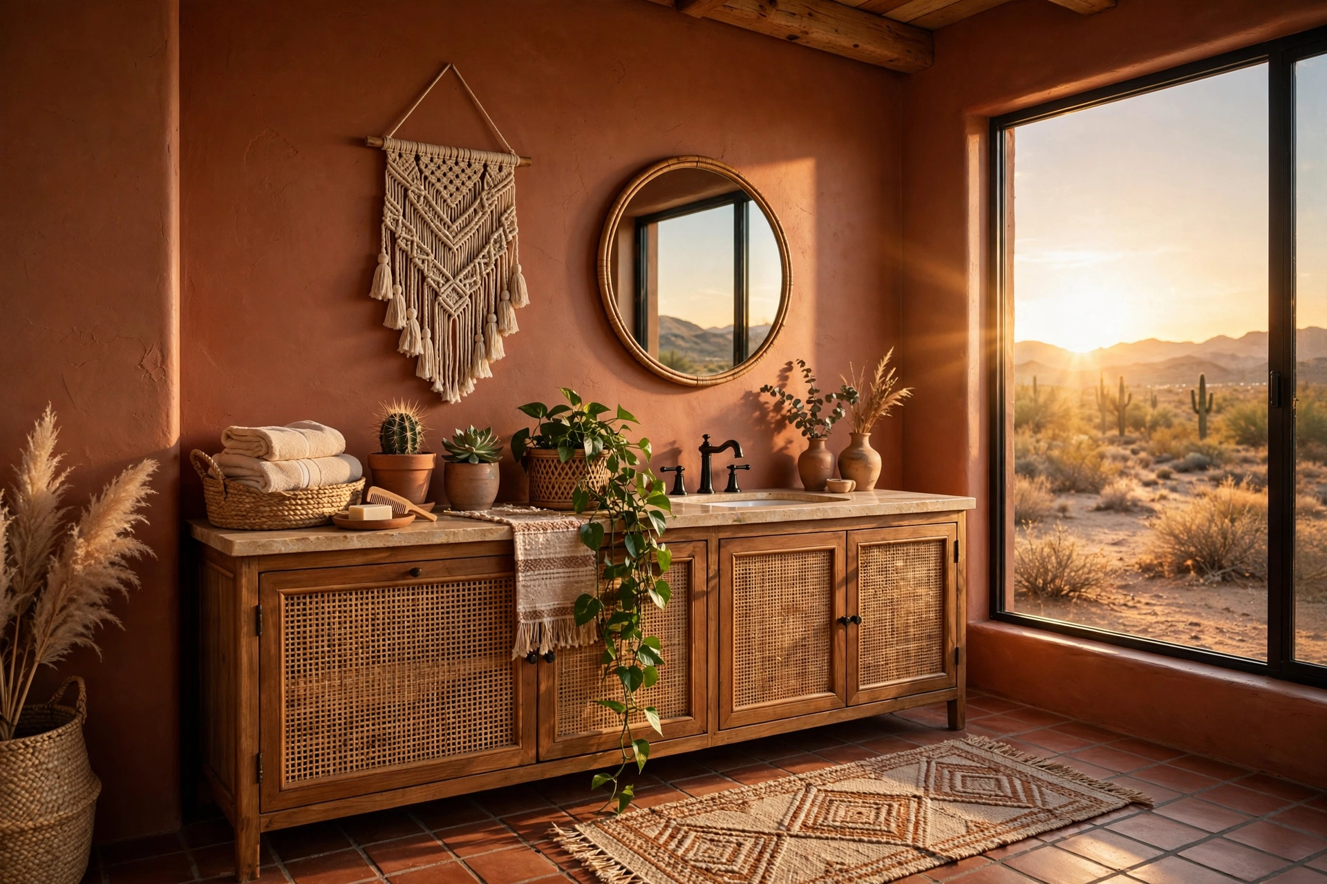 Paint walls warm terracotta or clay