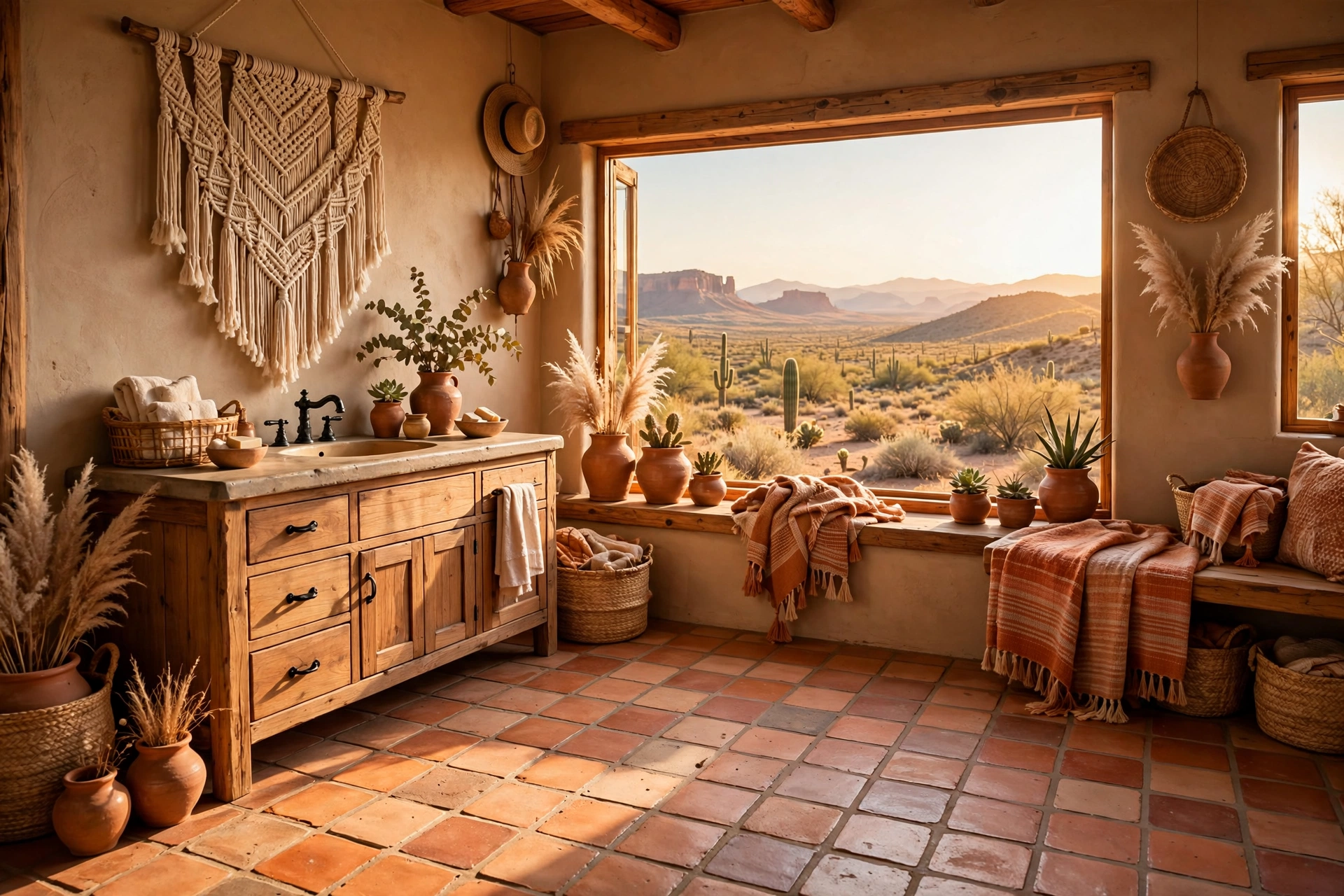 Lay Saltillo or terracotta-look tile
